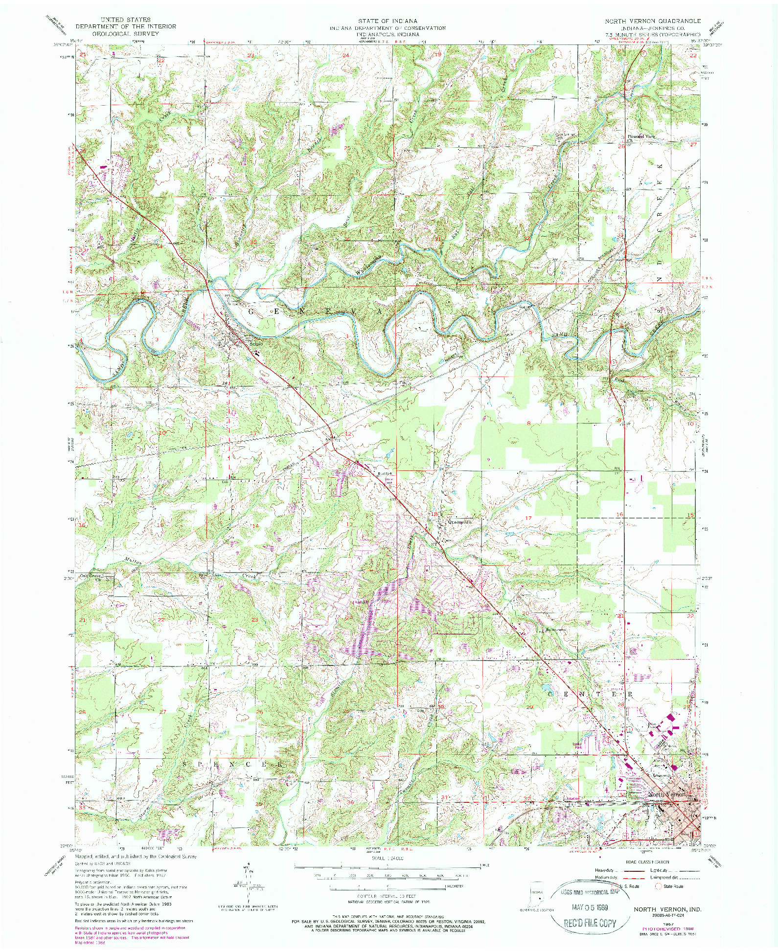 USGS 1:24000-SCALE QUADRANGLE FOR NORTH VERNON, IN 1957