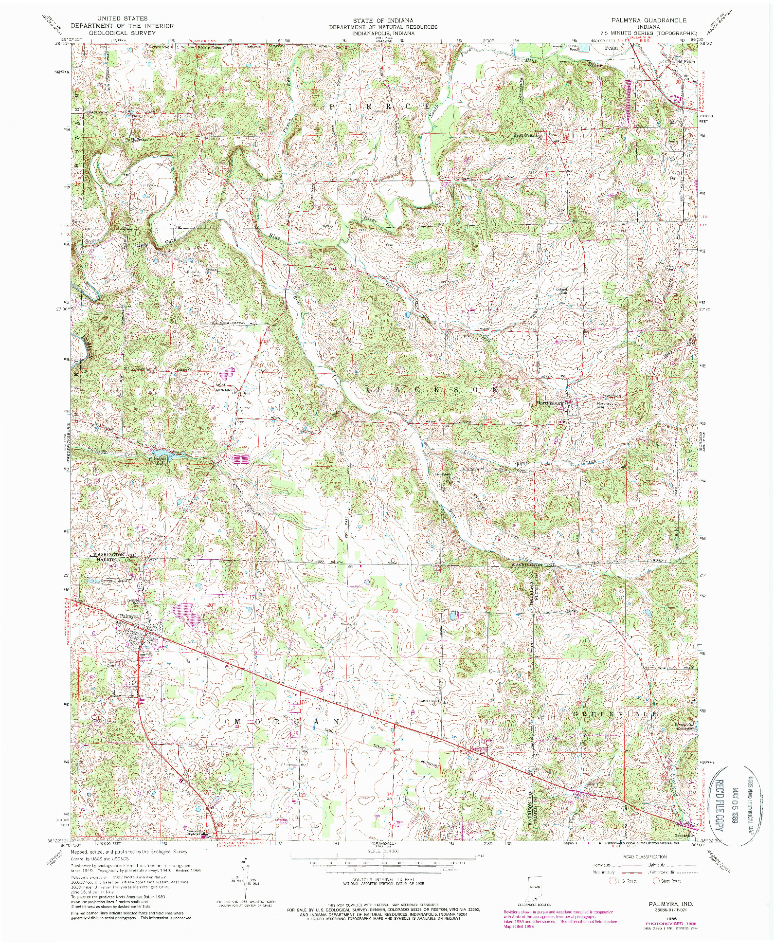 USGS 1:24000-SCALE QUADRANGLE FOR PALMYRA, IN 1966