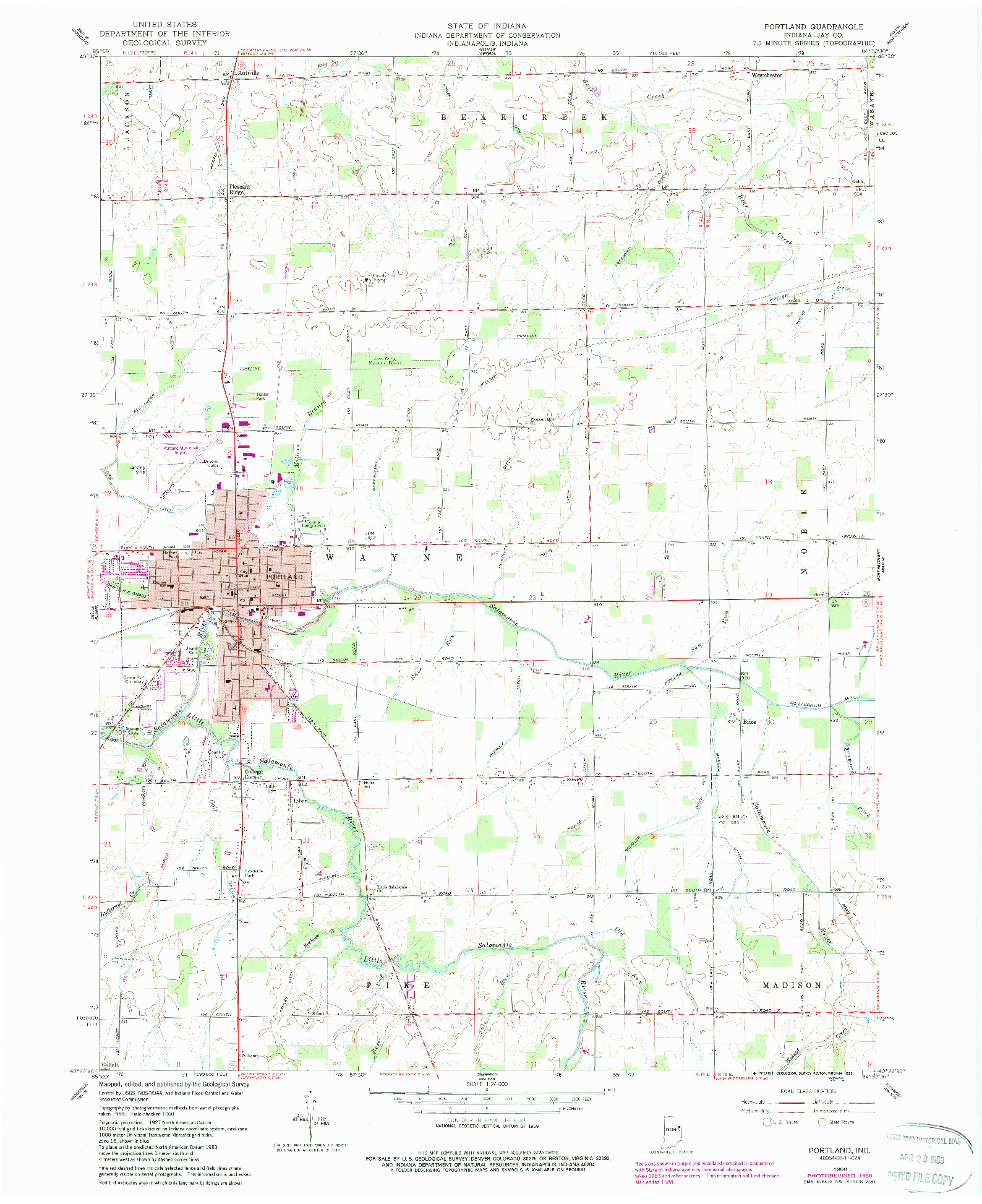 USGS 1:24000-SCALE QUADRANGLE FOR PORTLAND, IN 1960