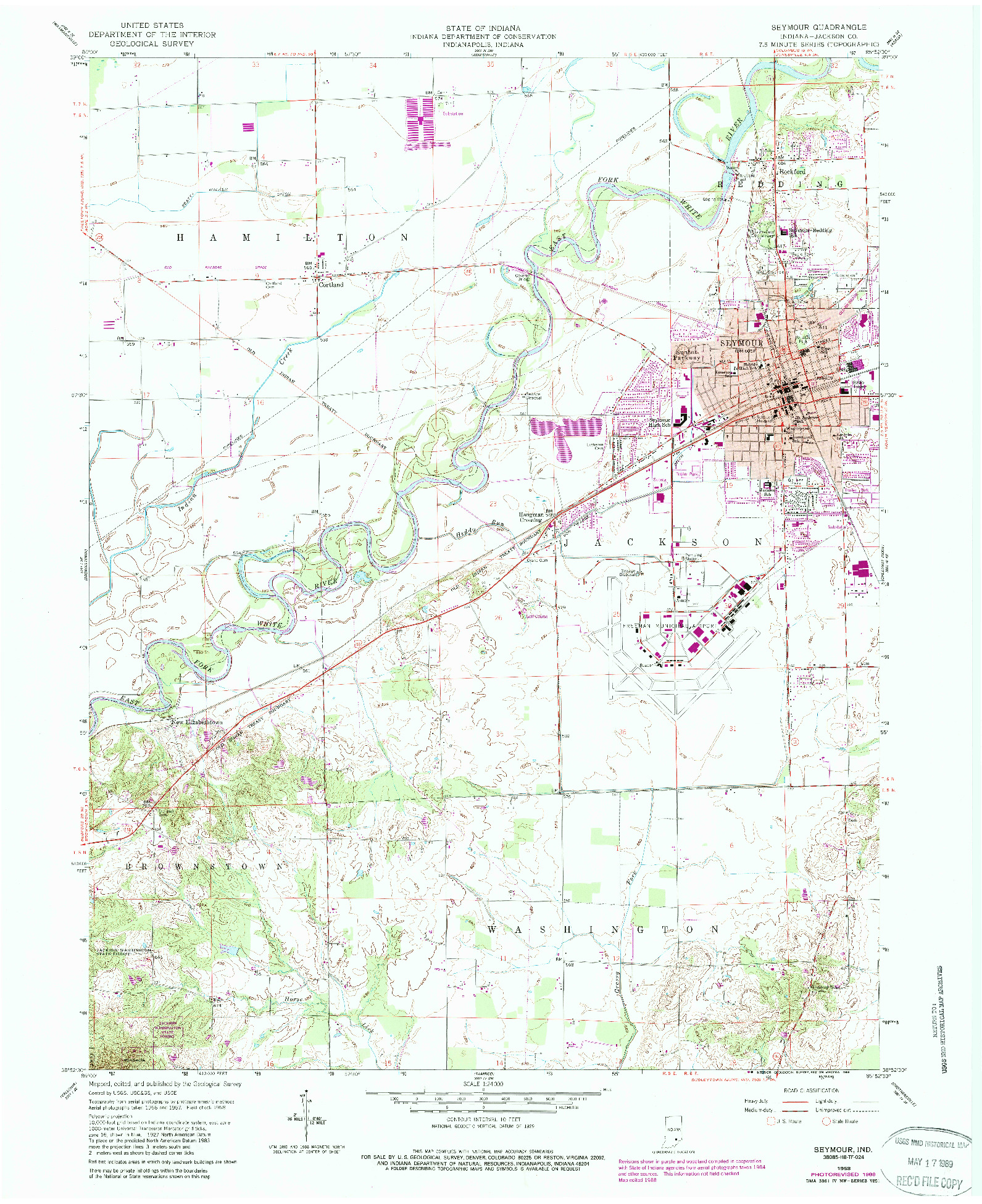 USGS 1:24000-SCALE QUADRANGLE FOR SEYMOUR, IN 1958