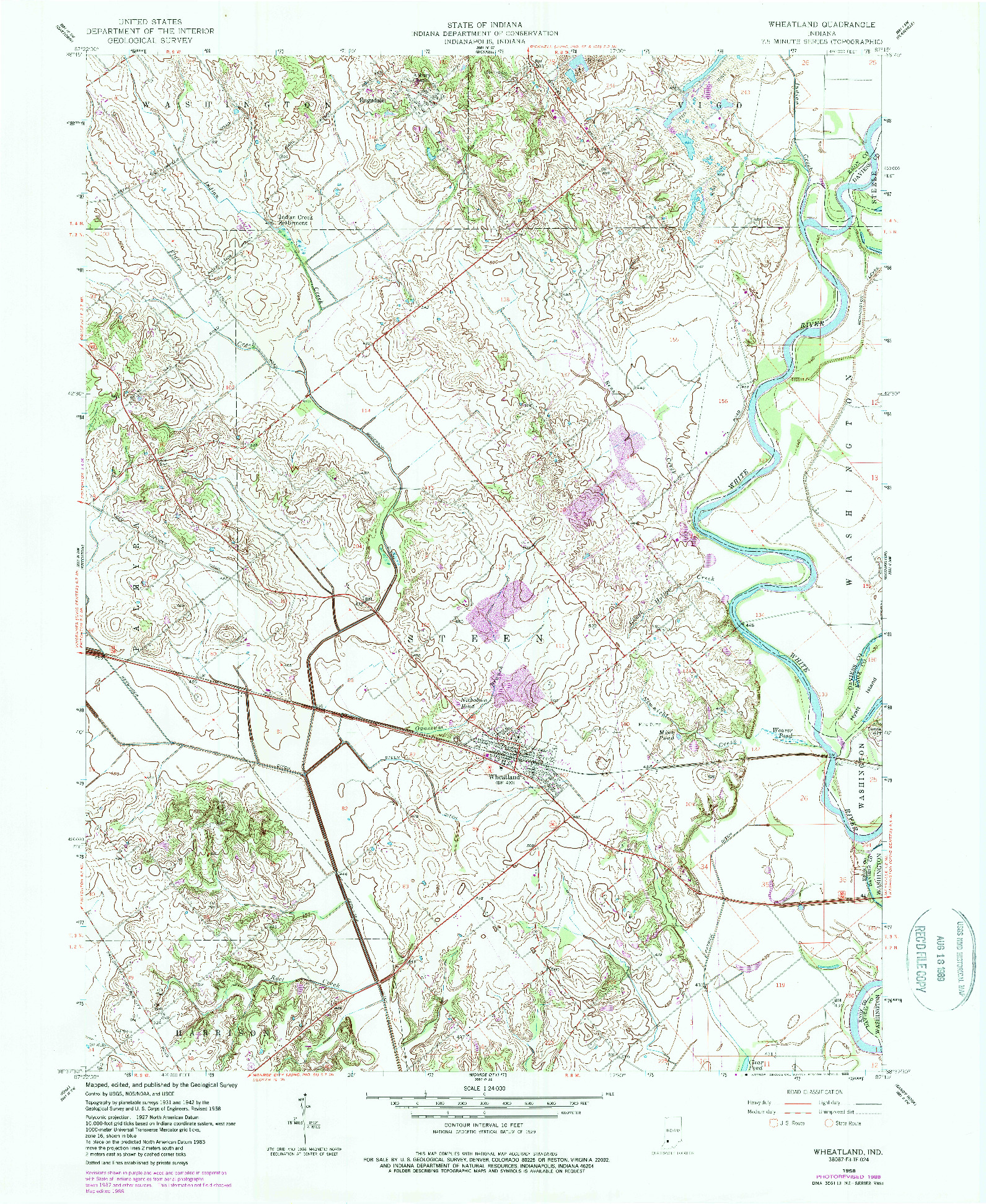 USGS 1:24000-SCALE QUADRANGLE FOR WHEATLAND, IN 1958