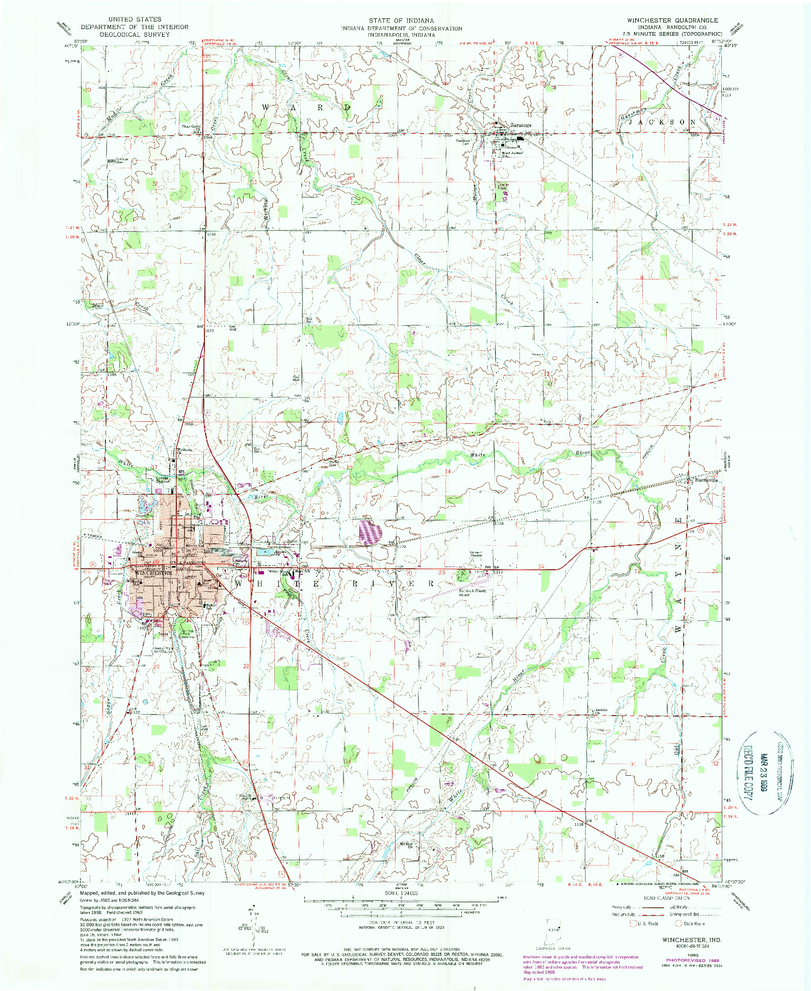 USGS 1:24000-SCALE QUADRANGLE FOR WINCHESTER, IN 1960