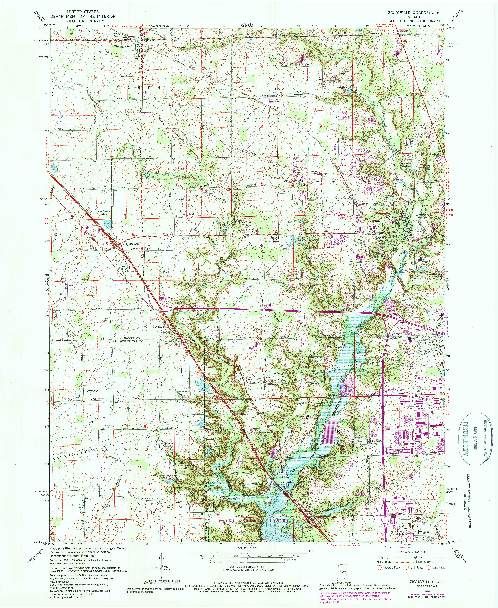 USGS 1:24000-SCALE QUADRANGLE FOR ZIONSVILLE, IN 1966