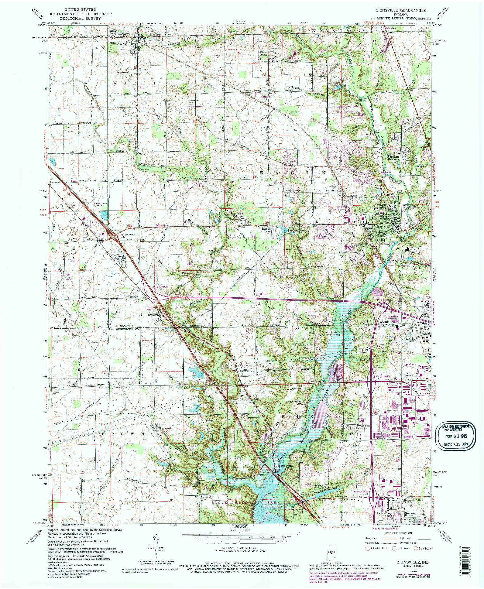 USGS 1:24000-SCALE QUADRANGLE FOR ZIONSVILLE, IN 1966