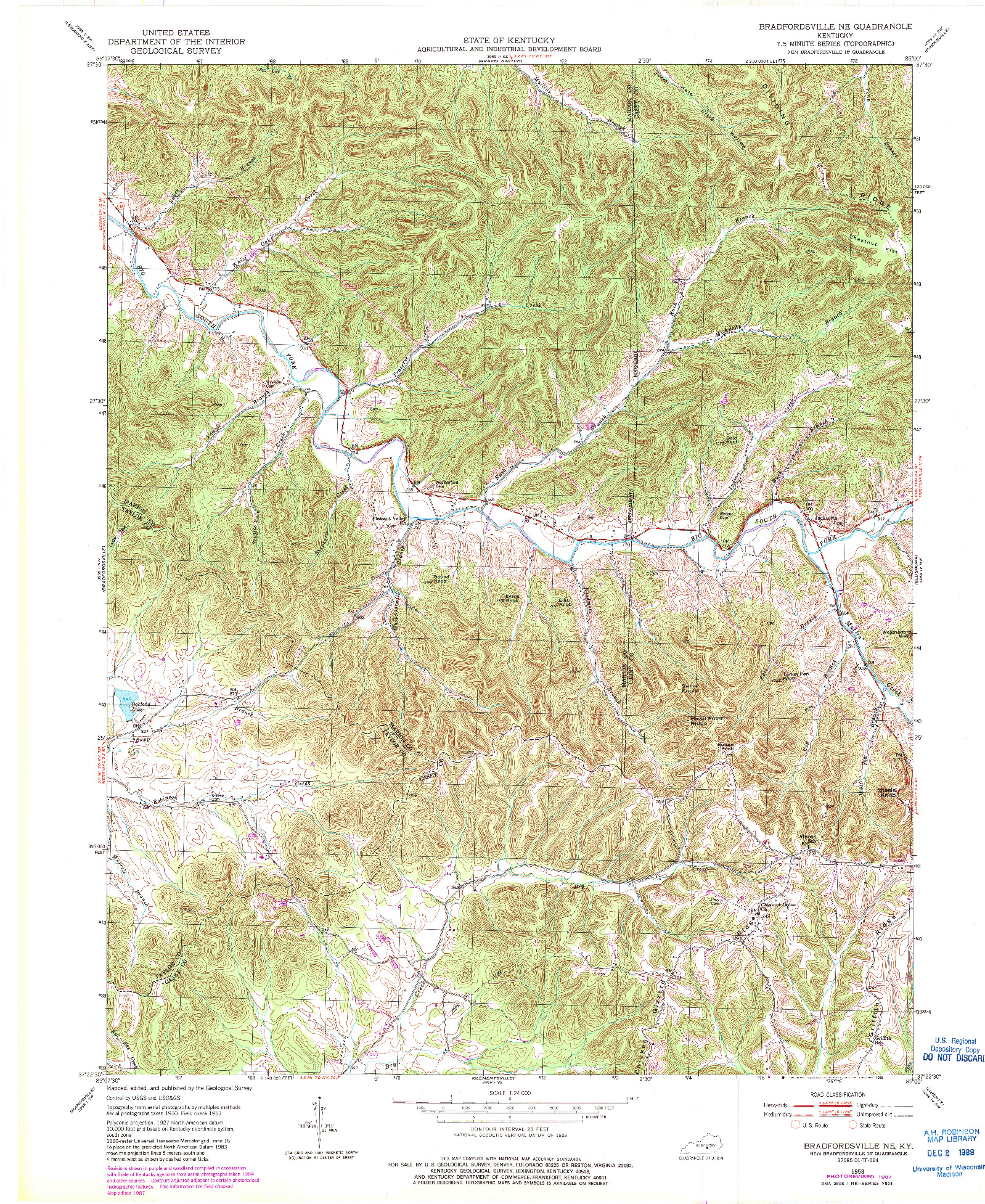 USGS 1:24000-SCALE QUADRANGLE FOR BRADFORDSVILLE NE, KY 1953