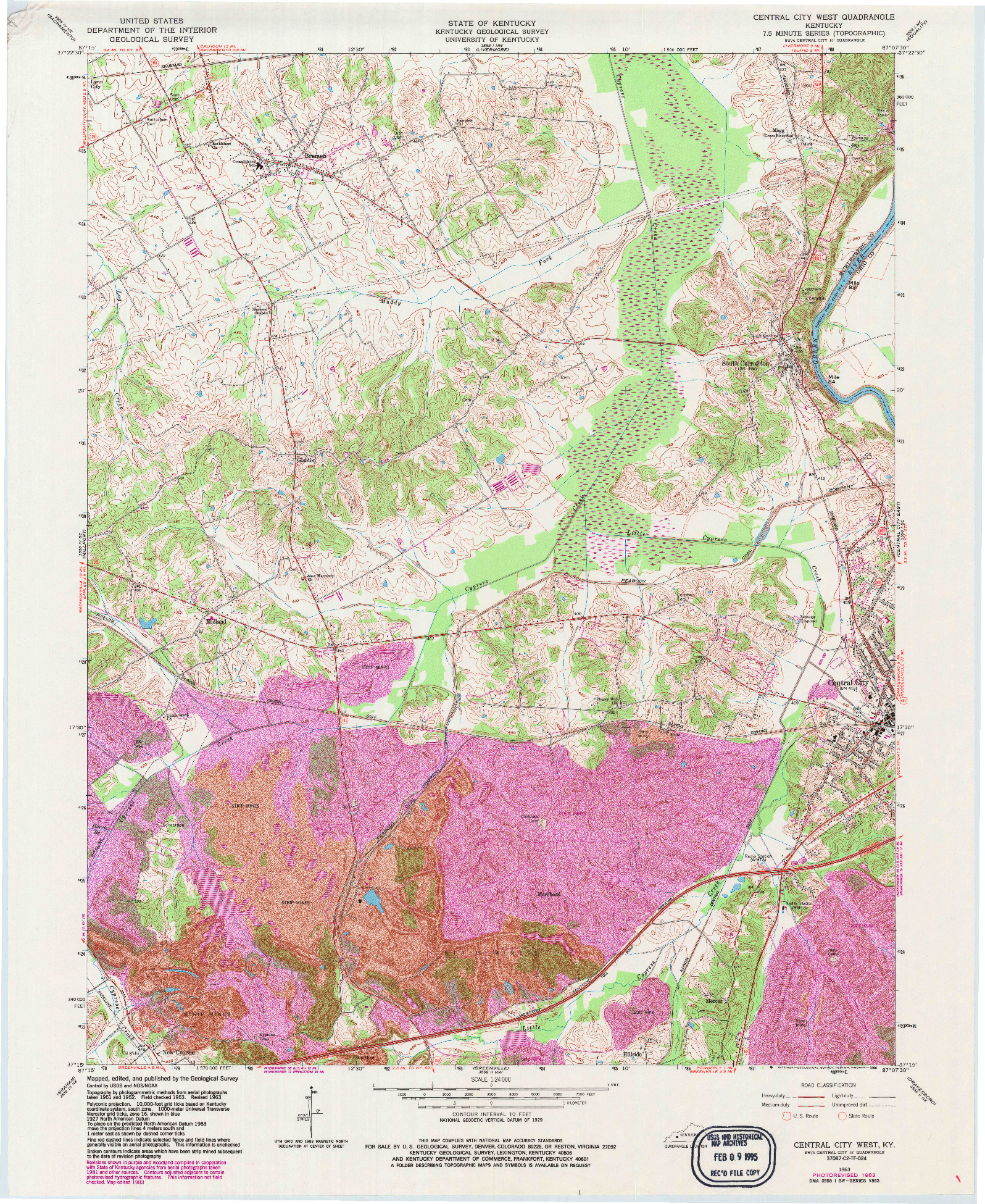 USGS 1:24000-SCALE QUADRANGLE FOR CENTRAL CITY WEST, KY 1963