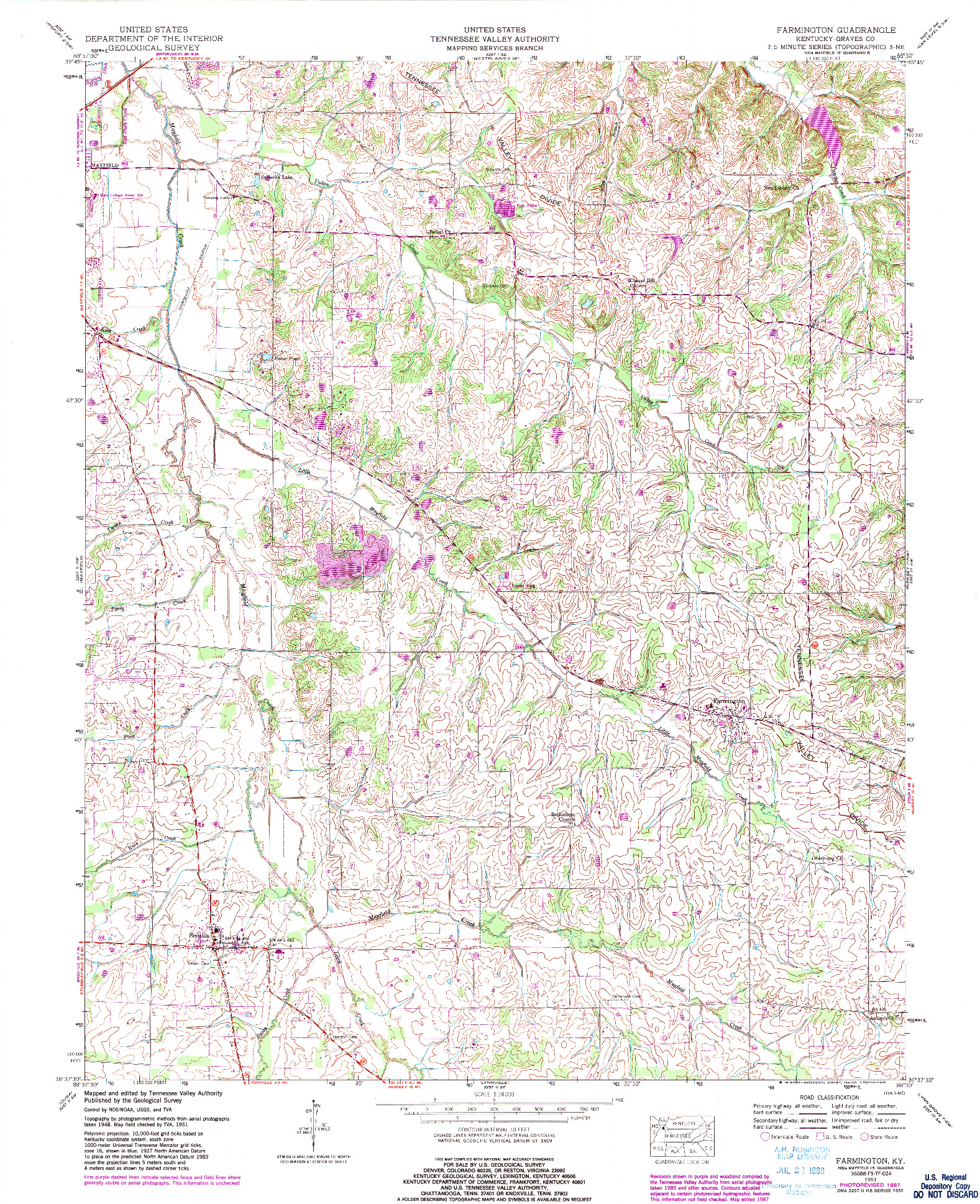 USGS 1:24000-SCALE QUADRANGLE FOR FARMINGTON, KY 1951