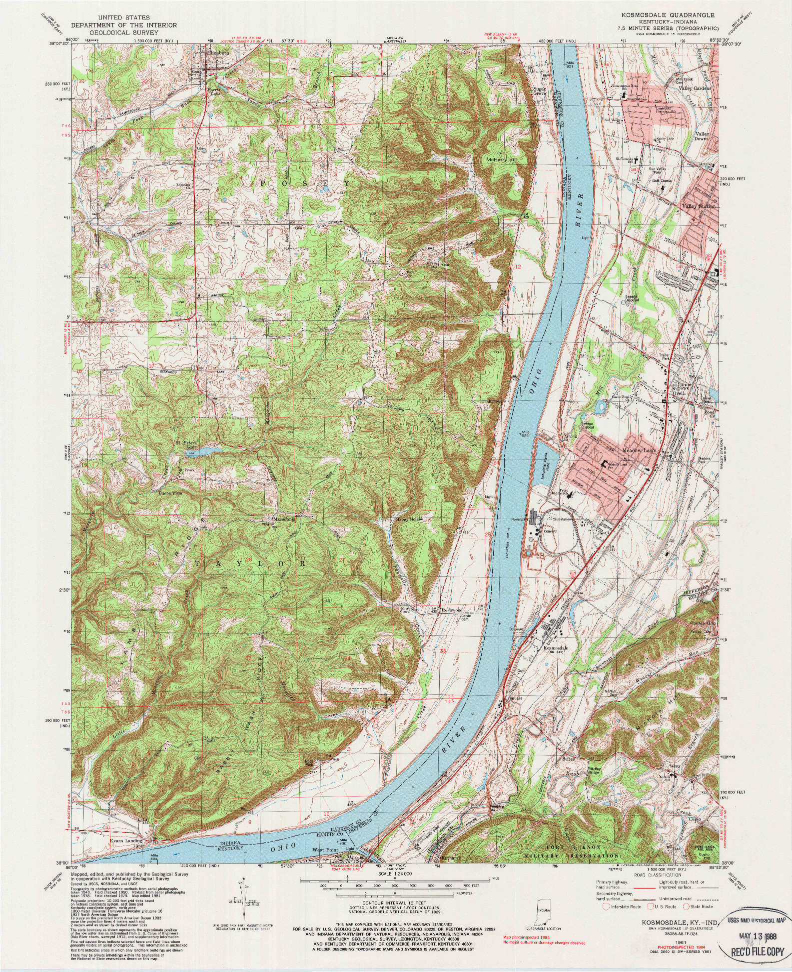 USGS 1:24000-SCALE QUADRANGLE FOR KOSMOSDALE, KY 1981