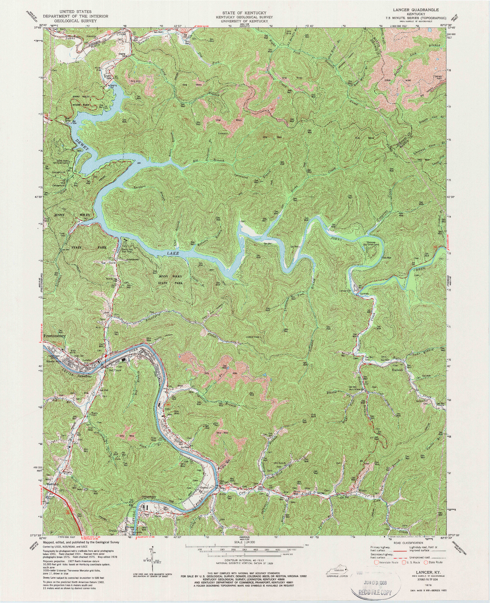 USGS 1:24000-SCALE QUADRANGLE FOR LANCER, KY 1978