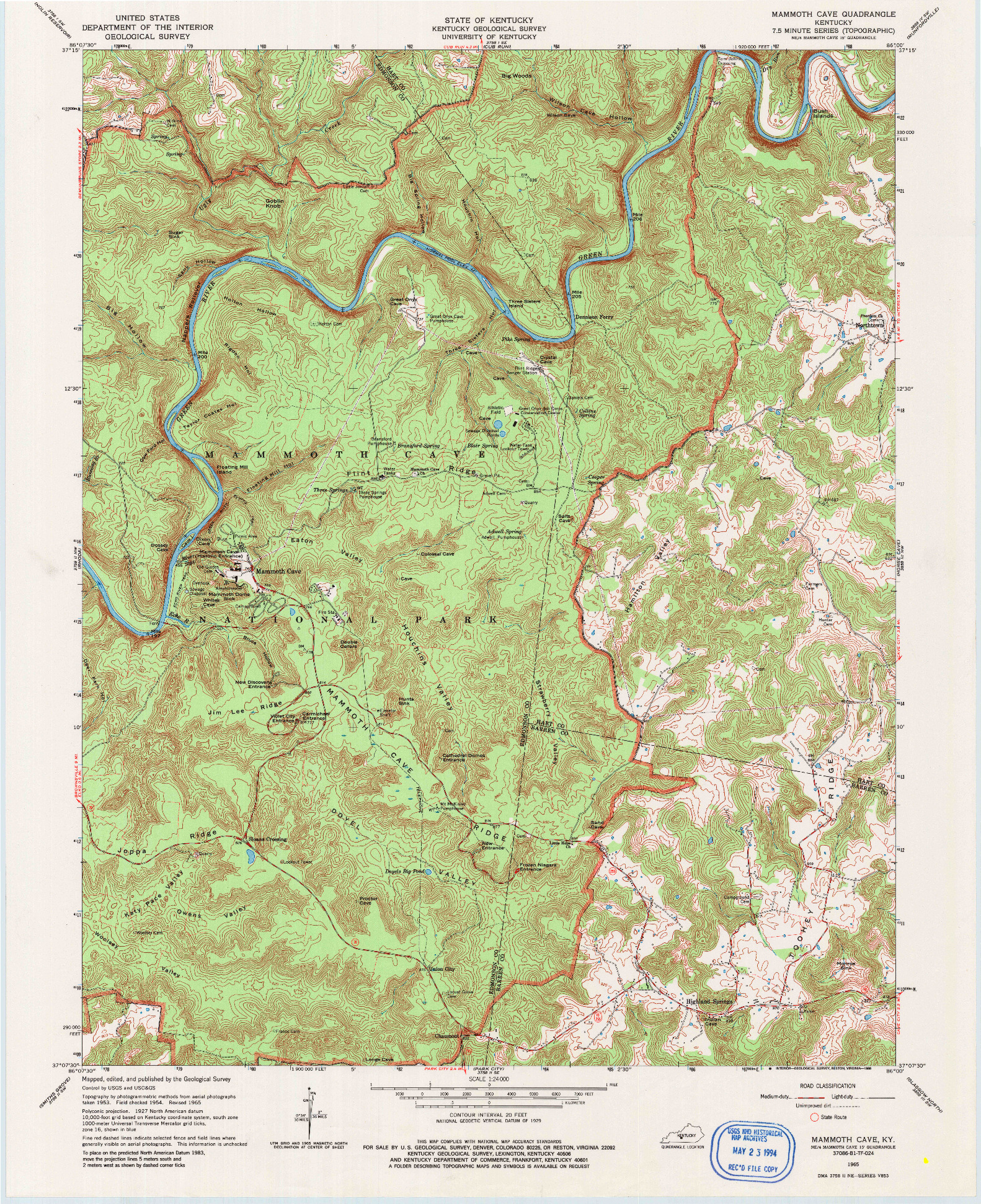 USGS 1:24000-SCALE QUADRANGLE FOR MAMMOTH CAVE, KY 1965