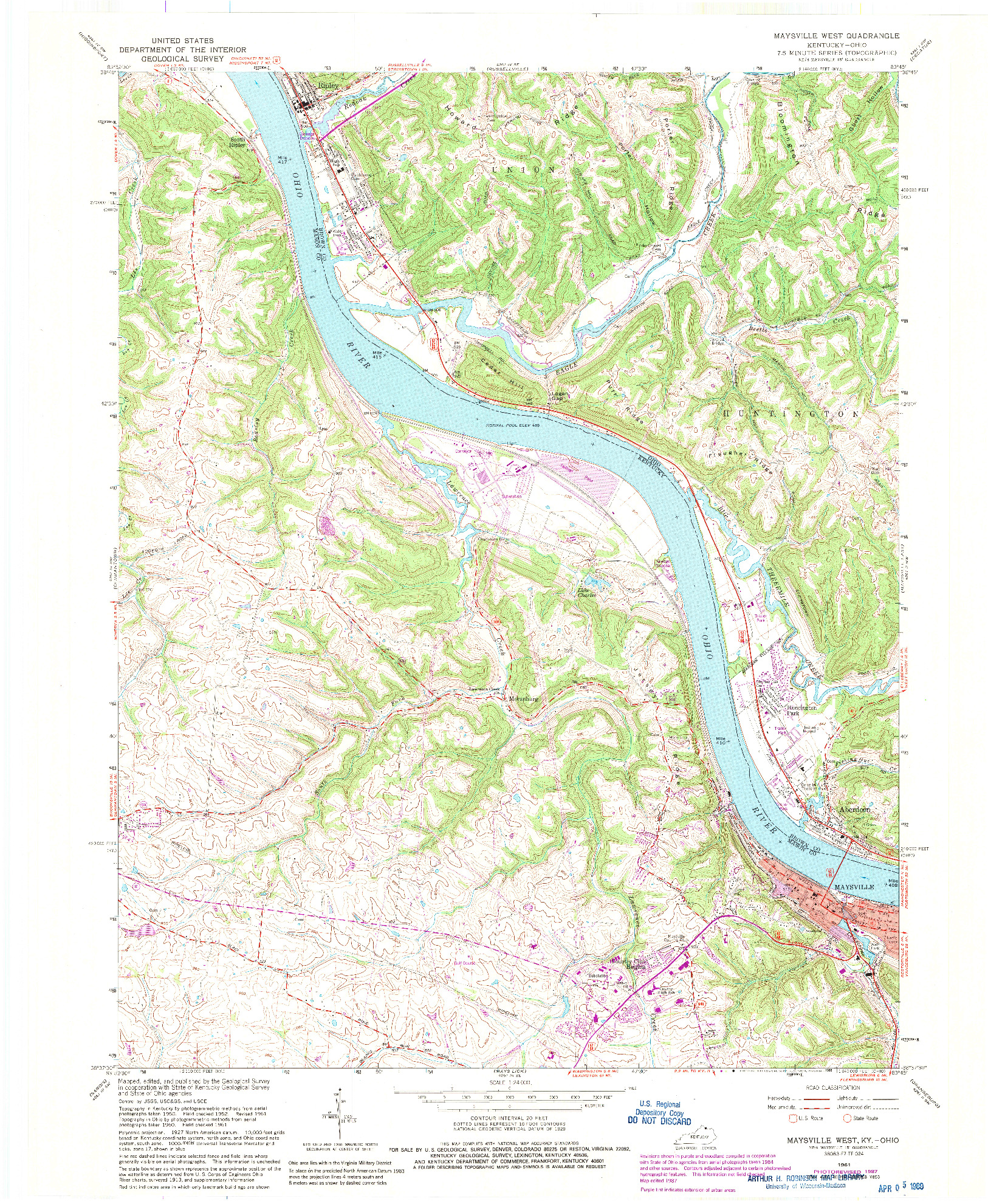 USGS 1:24000-SCALE QUADRANGLE FOR MAYSVILLE WEST, KY 1961