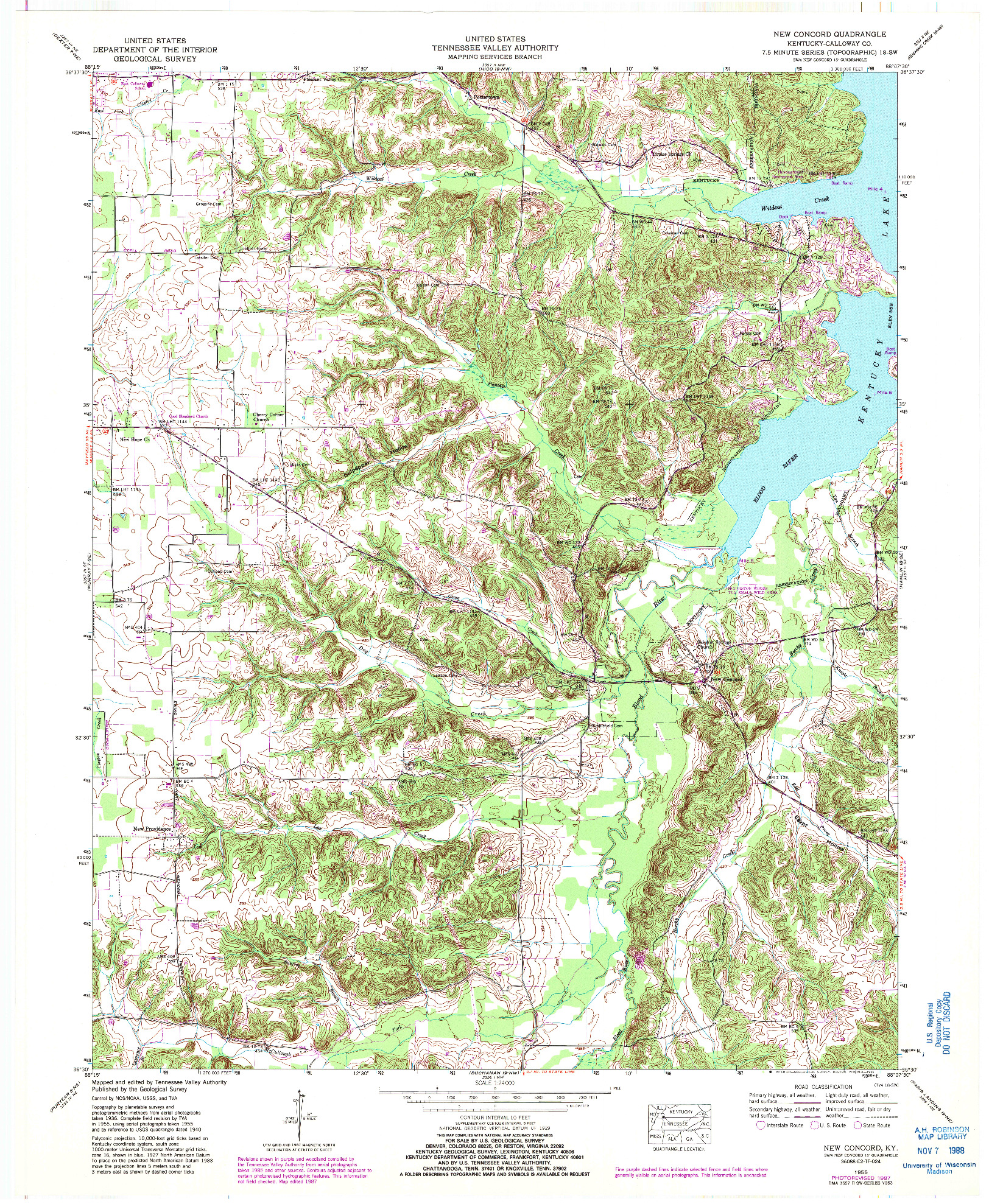USGS 1:24000-SCALE QUADRANGLE FOR NEW CONCORD, KY 1955