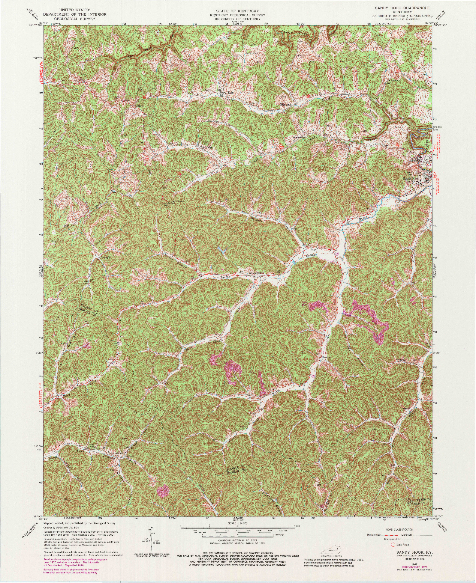 USGS 1:24000-SCALE QUADRANGLE FOR SANDY HOOK, KY 1962