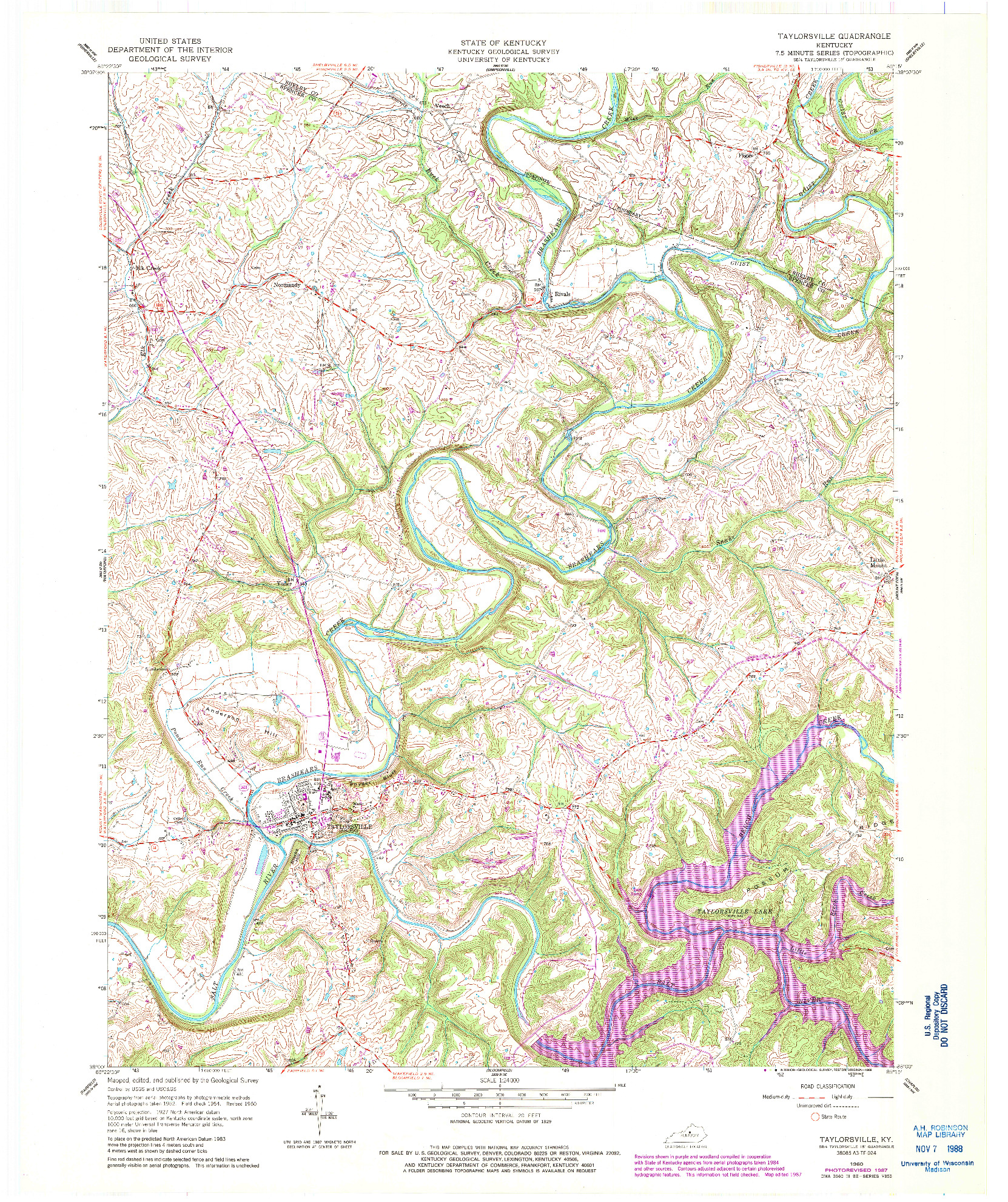USGS 1:24000-SCALE QUADRANGLE FOR TAYLORSVILLE, KY 1960