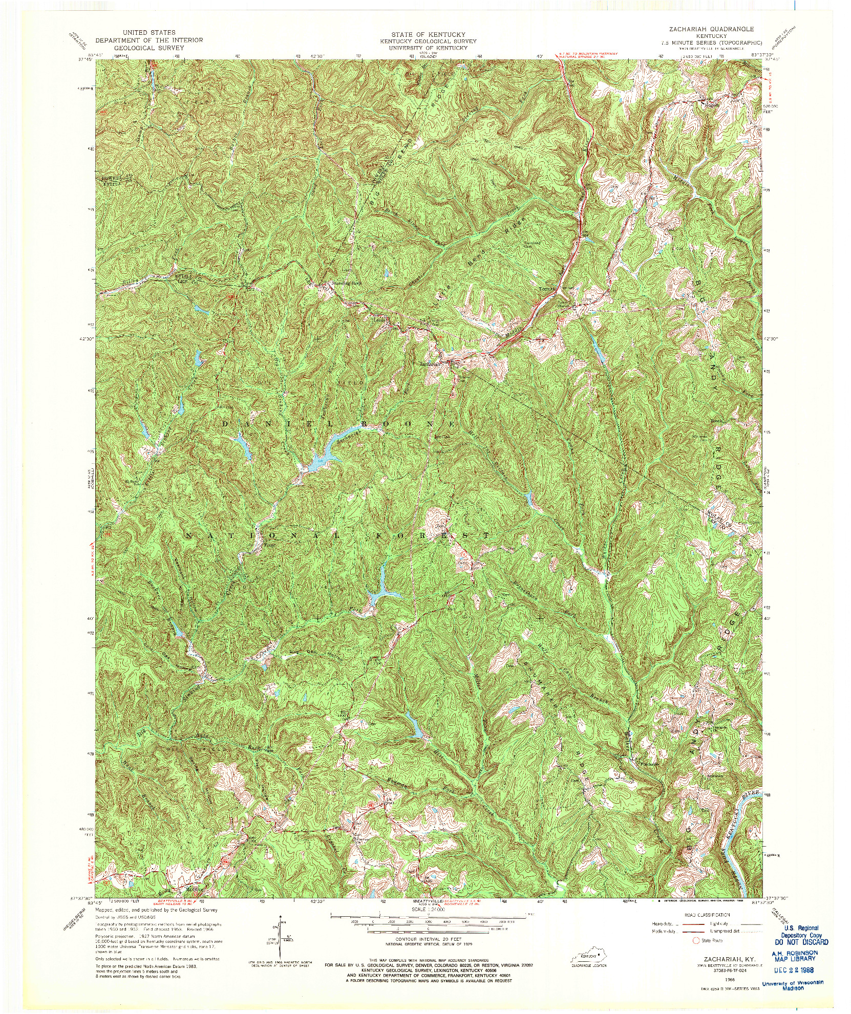 USGS 1:24000-SCALE QUADRANGLE FOR ZACHARIAH, KY 1966