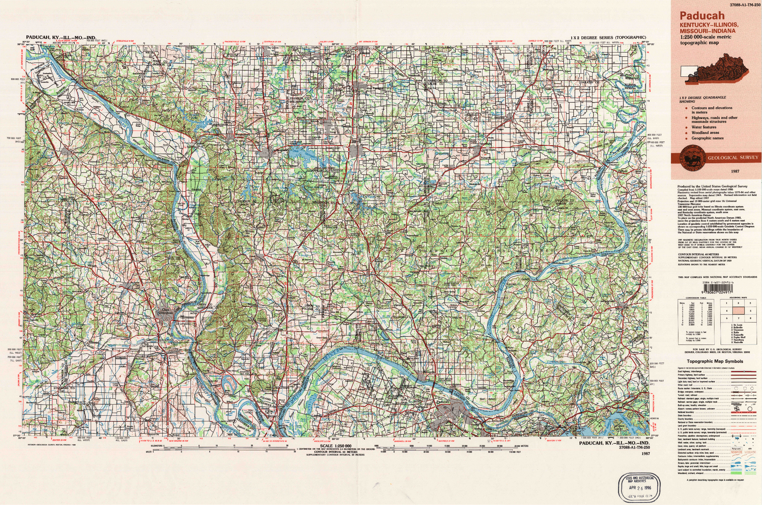 USGS 1:250000-SCALE QUADRANGLE FOR PADUCAH, KY 1987