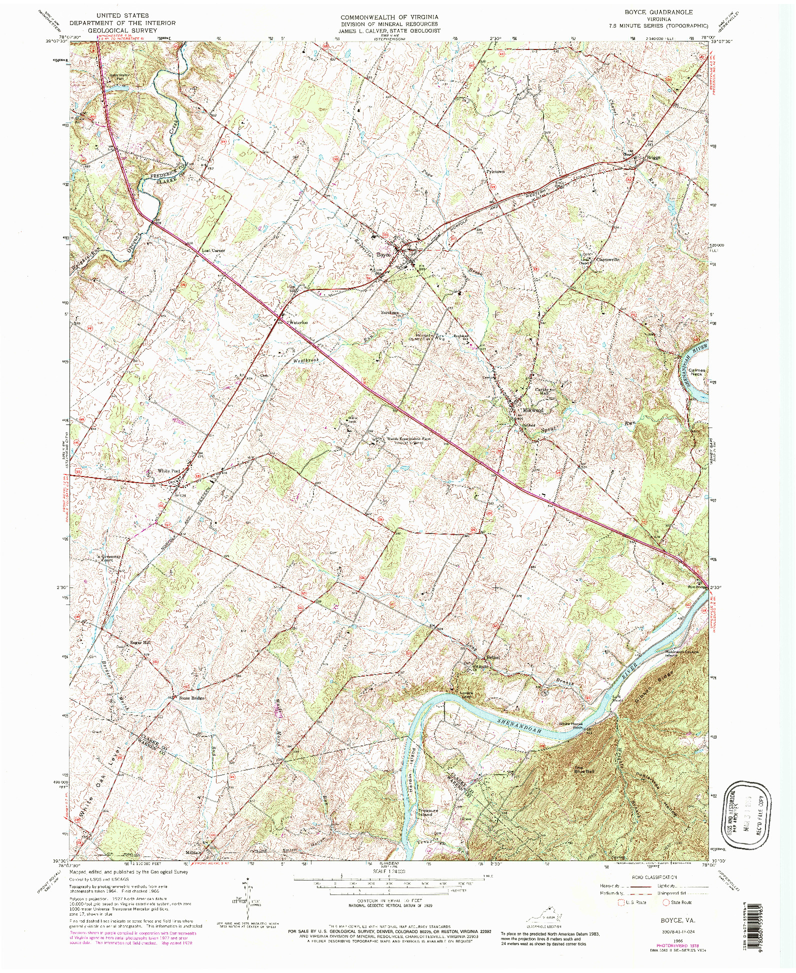 USGS 1:24000-SCALE QUADRANGLE FOR BOYCE, VA 1966