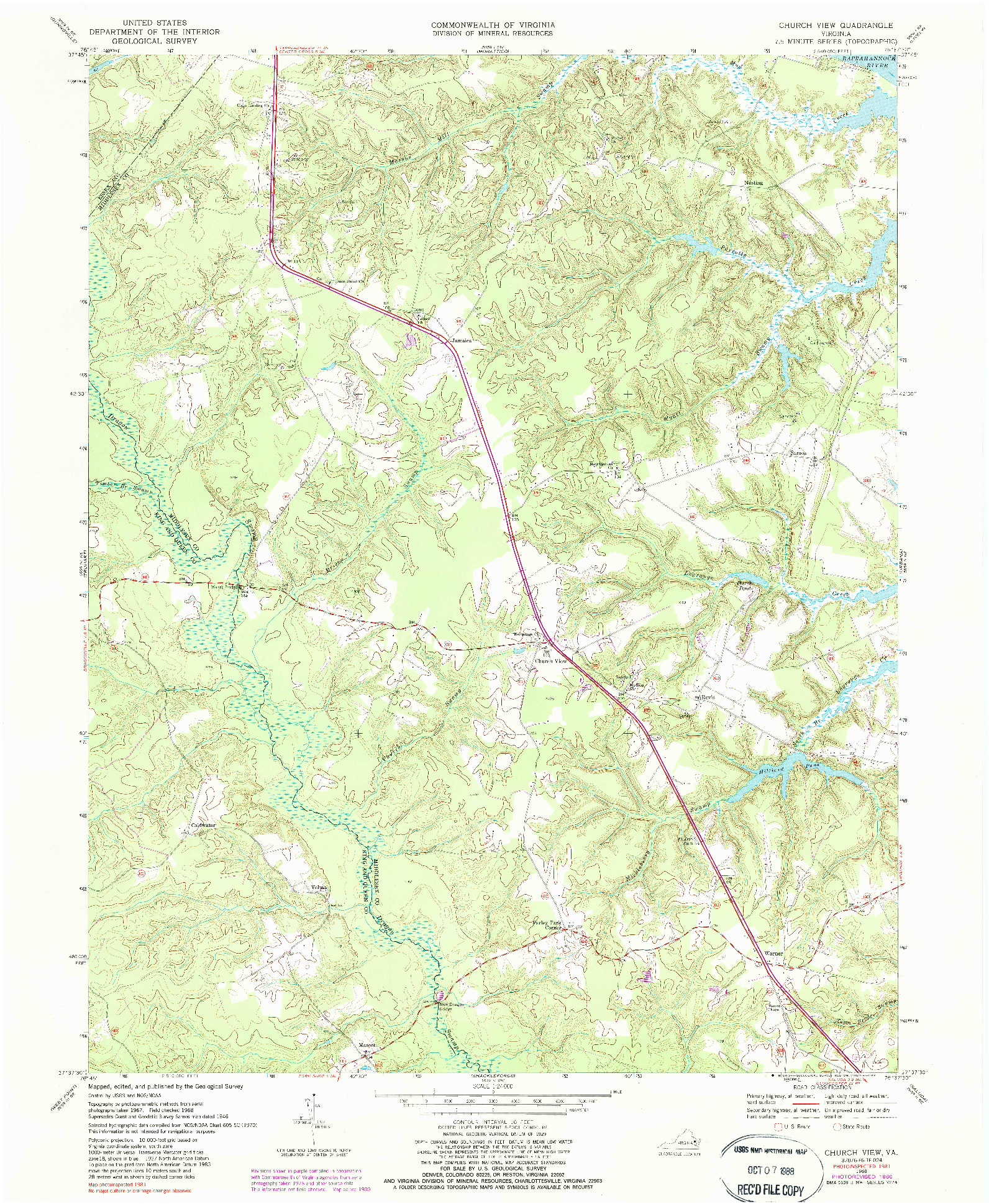 USGS 1:24000-SCALE QUADRANGLE FOR CHURCH VIEW, VA 1968