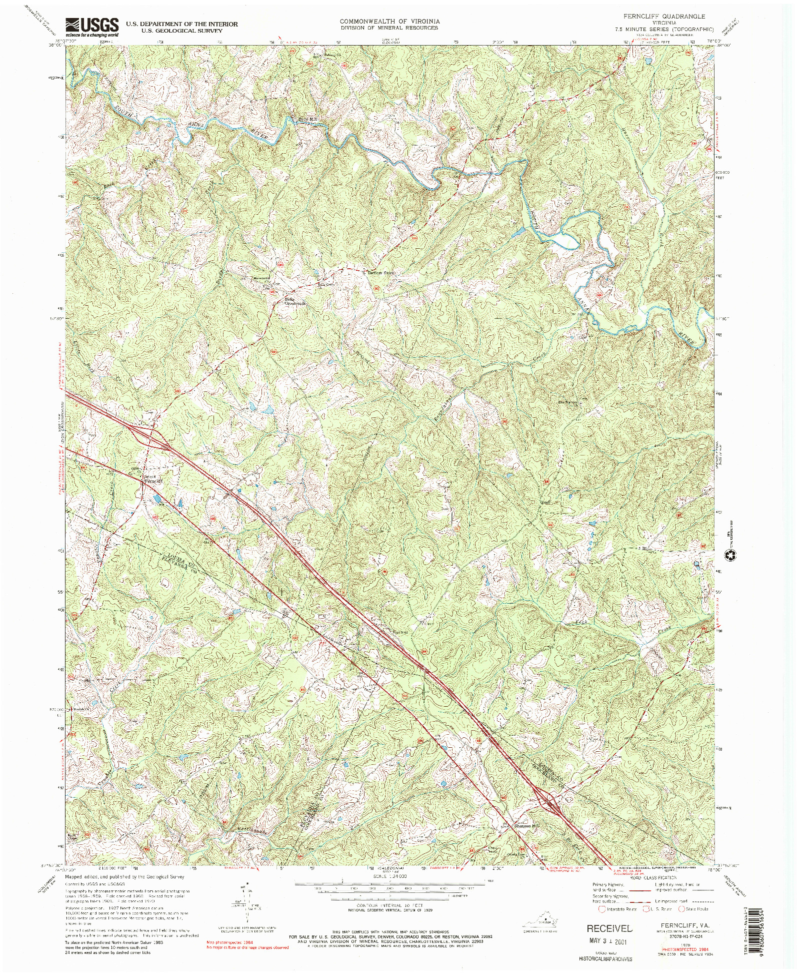 USGS 1:24000-SCALE QUADRANGLE FOR FERNCLIFF, VA 1970