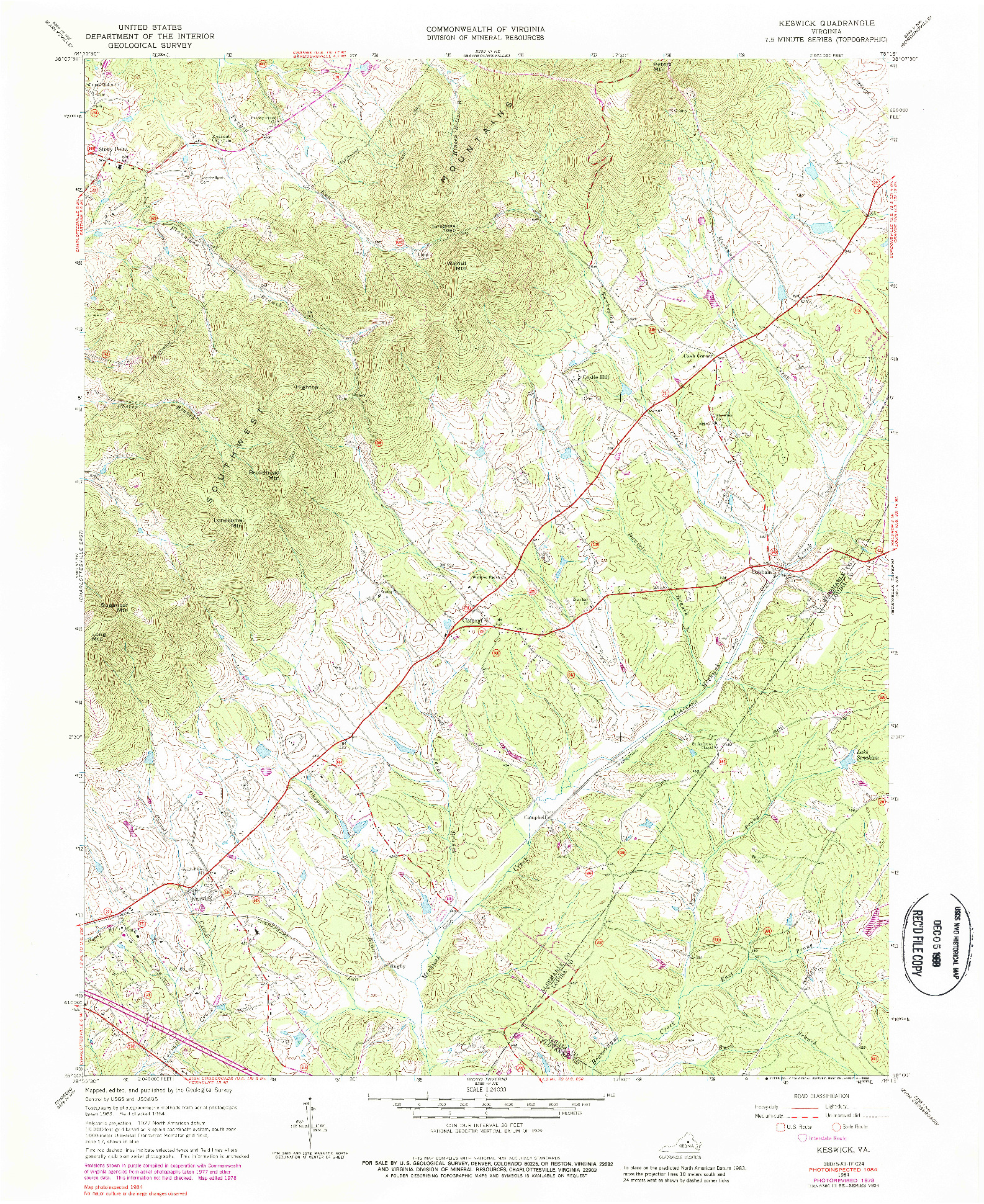 USGS 1:24000-SCALE QUADRANGLE FOR KESWICK, VA 1964