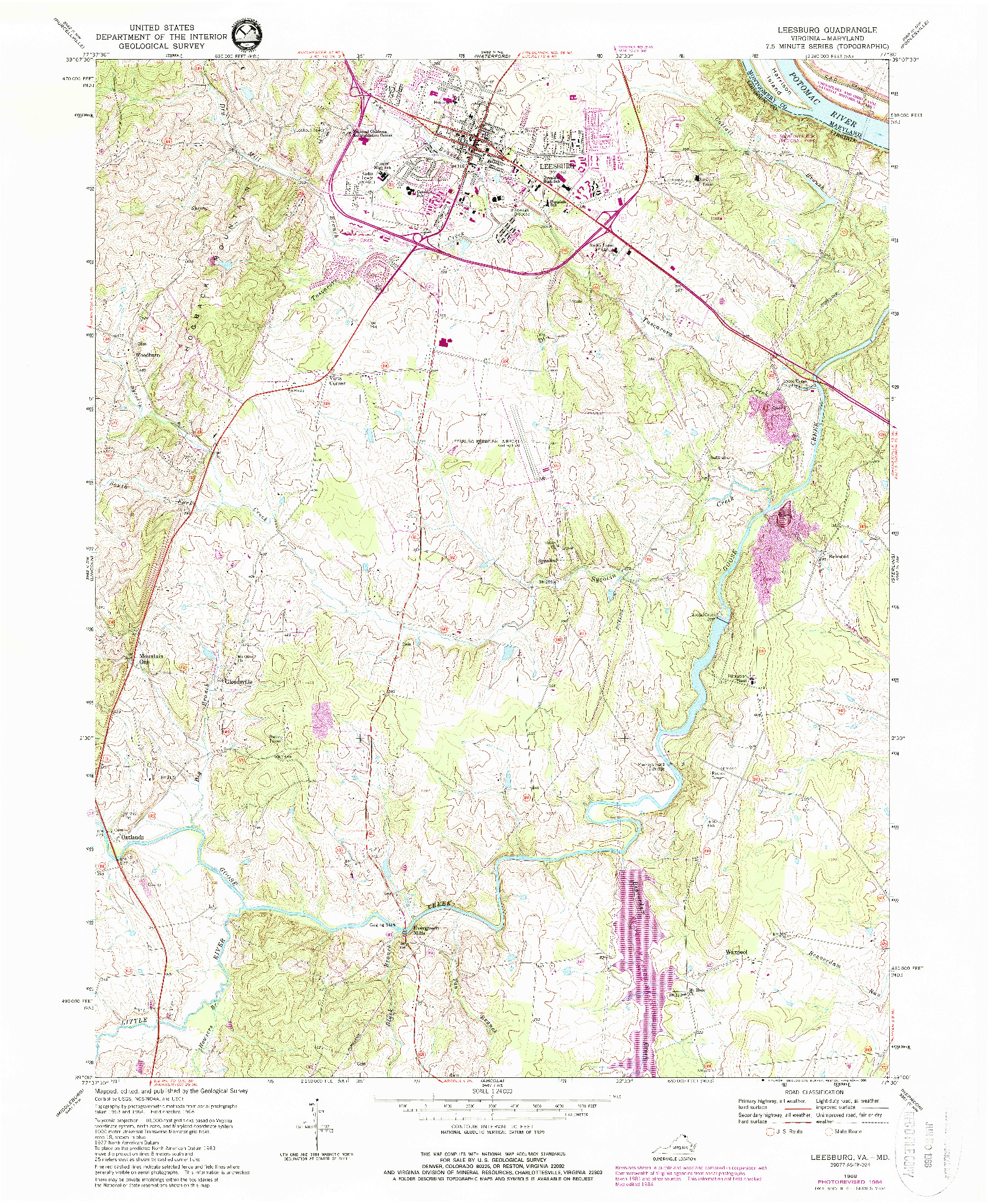 USGS 1:24000-SCALE QUADRANGLE FOR LEESBURG, VA 1968