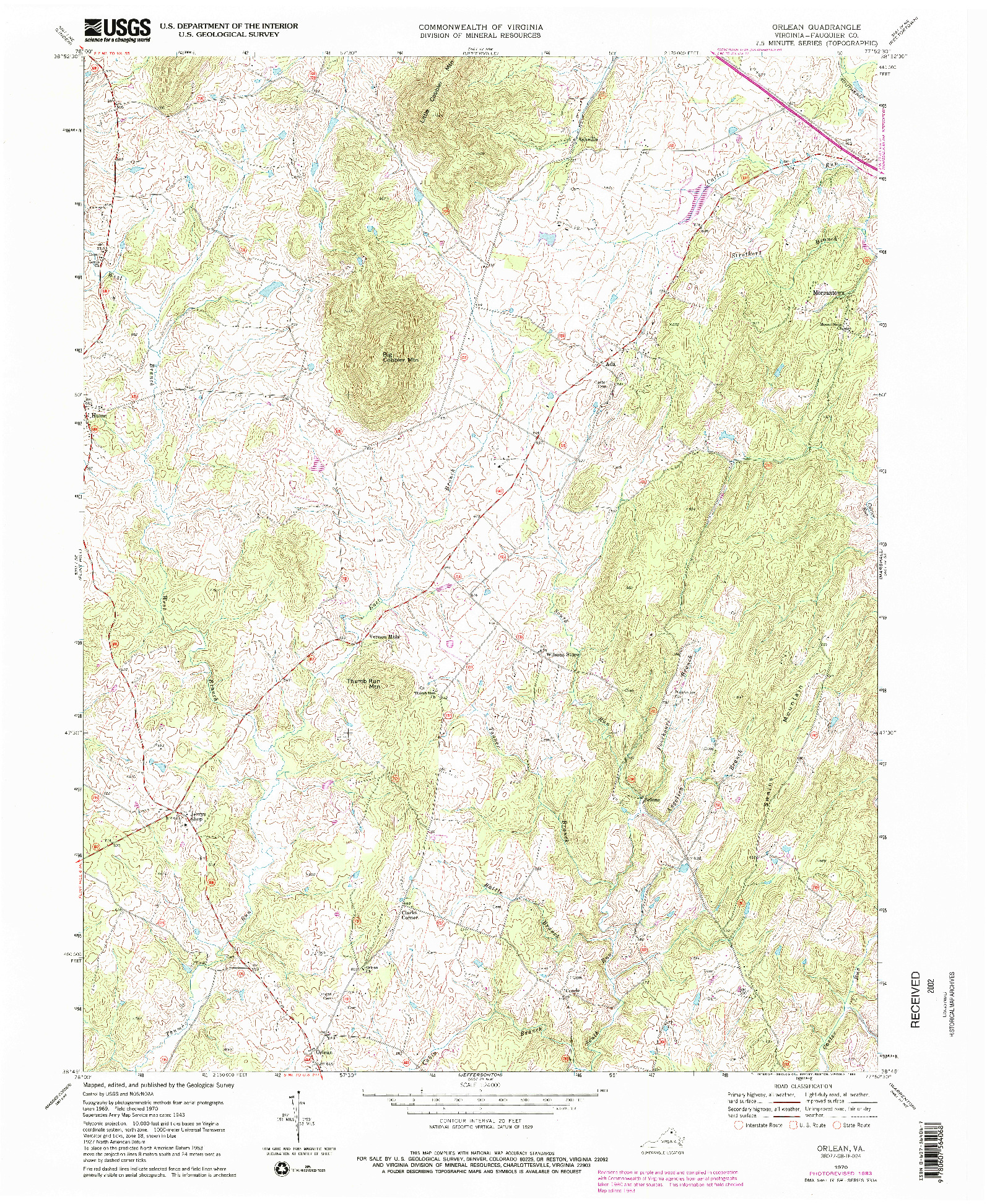 USGS 1:24000-SCALE QUADRANGLE FOR ORLEAN, VA 1970