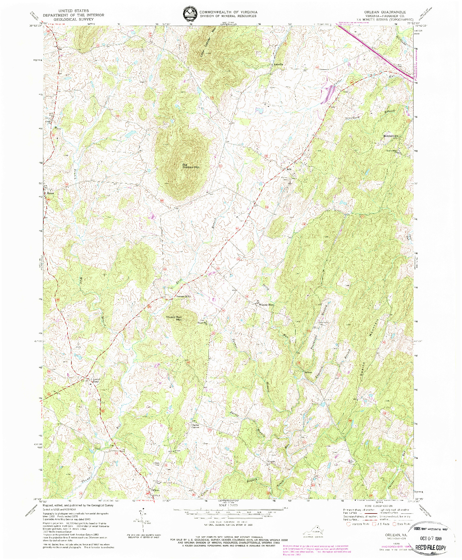 USGS 1:24000-SCALE QUADRANGLE FOR ORLEAN, VA 1970