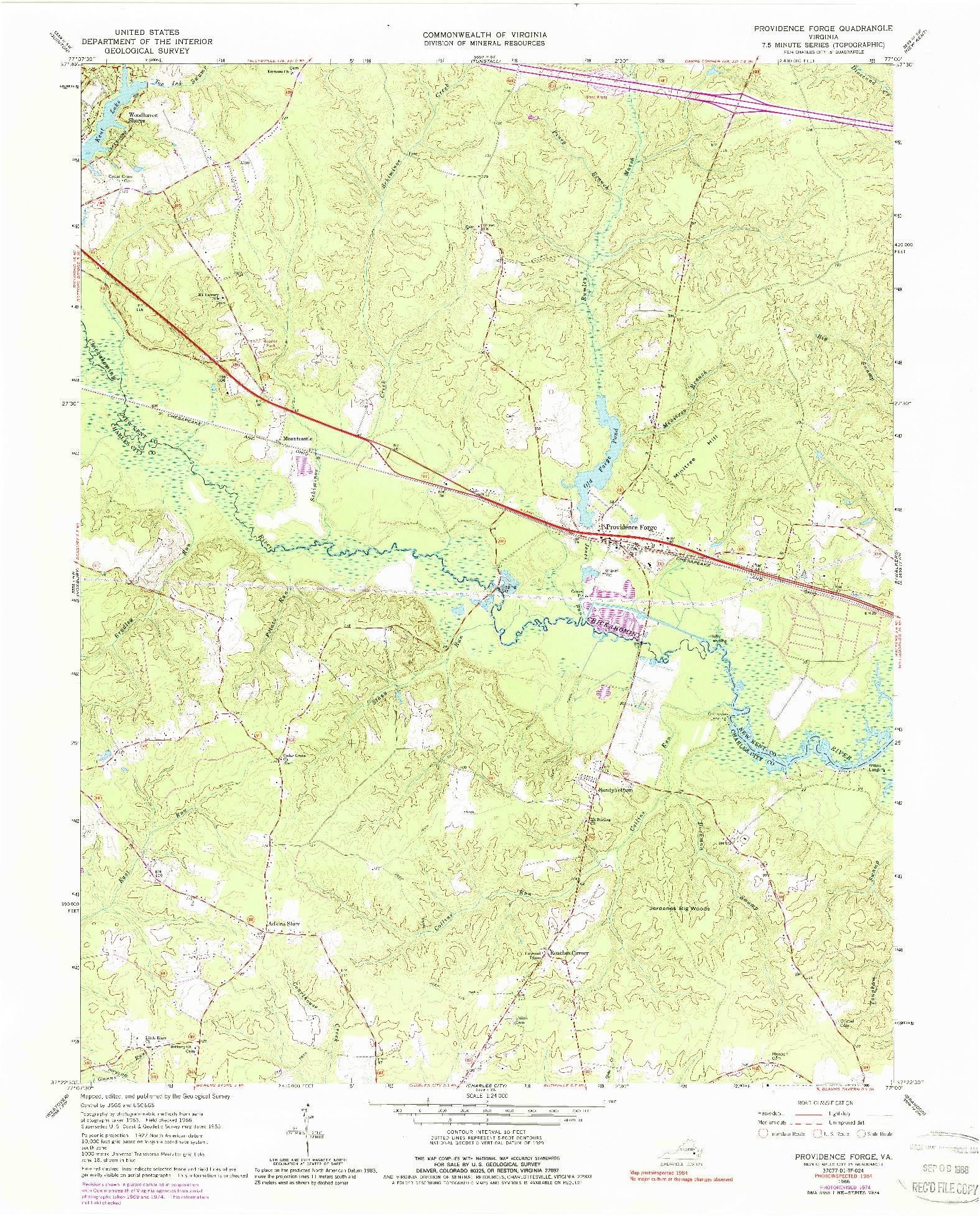 USGS 1:24000-SCALE QUADRANGLE FOR PROVIDENCE FORGE, VA 1966