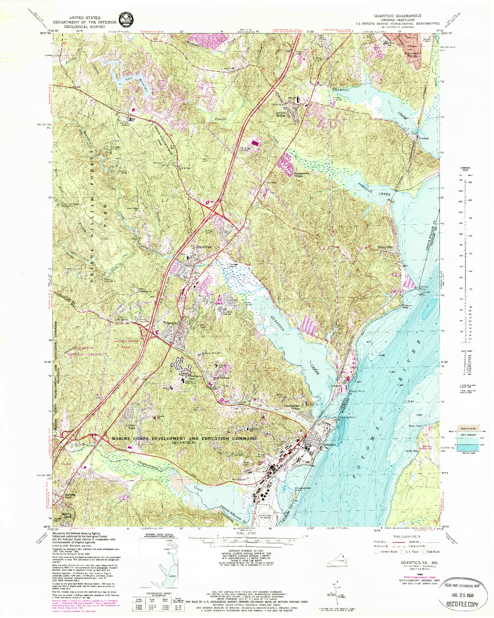 USGS 1:24000-SCALE QUADRANGLE FOR QUANTICO, VA 1966