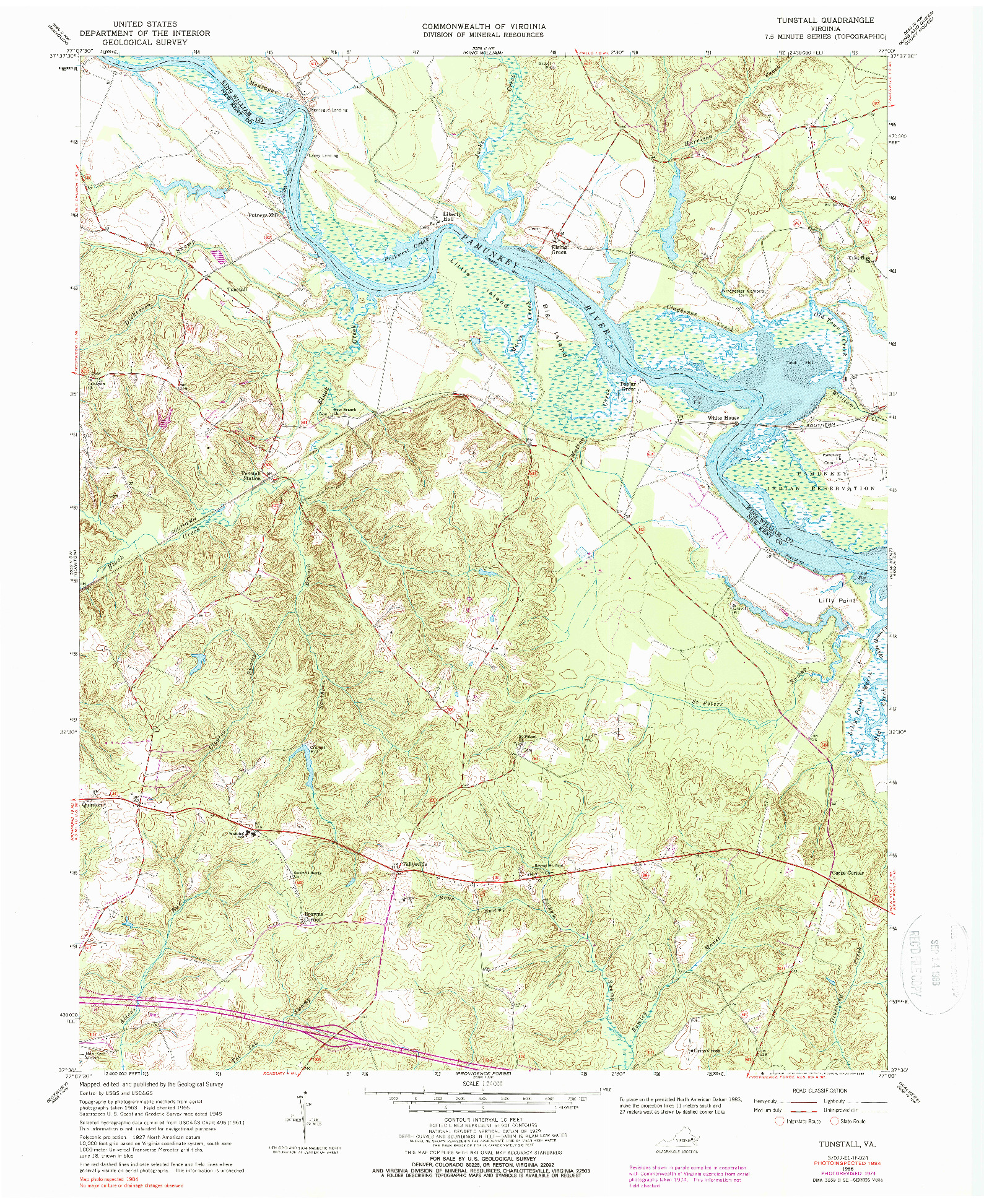 USGS 1:24000-SCALE QUADRANGLE FOR TUNSTALL, VA 1966