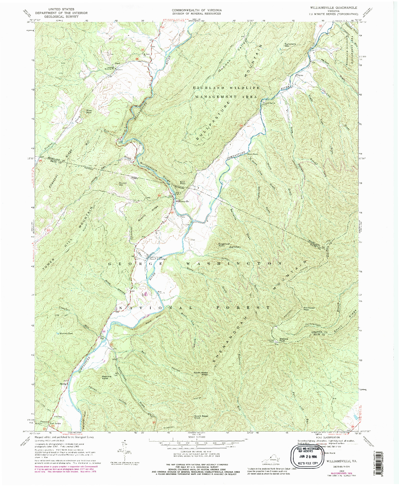 USGS 1:24000-SCALE QUADRANGLE FOR WILLIAMSVILLE, VA 1969
