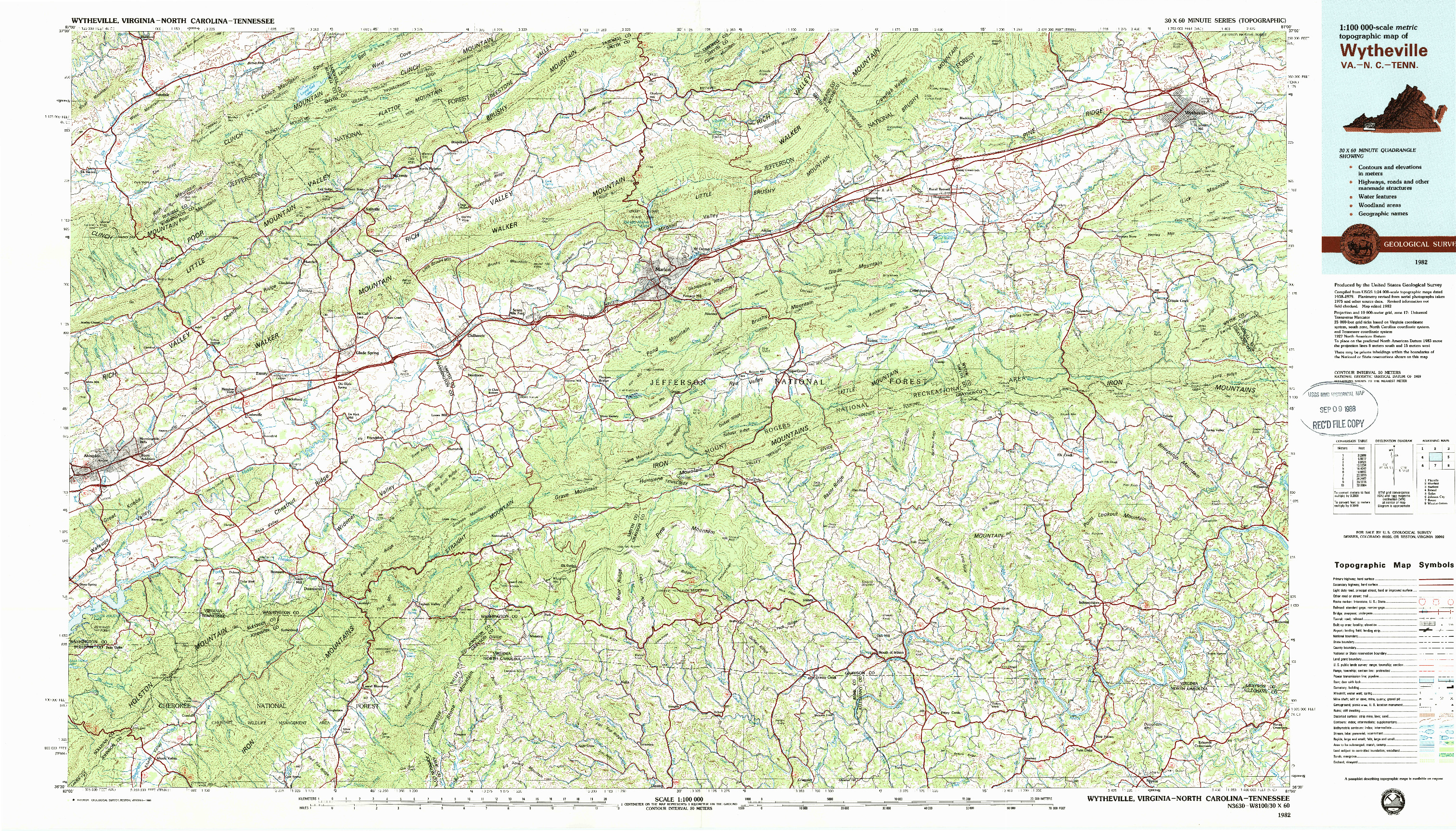 USGS 1:100000-SCALE QUADRANGLE FOR WYTHEVILLE, VA 1982