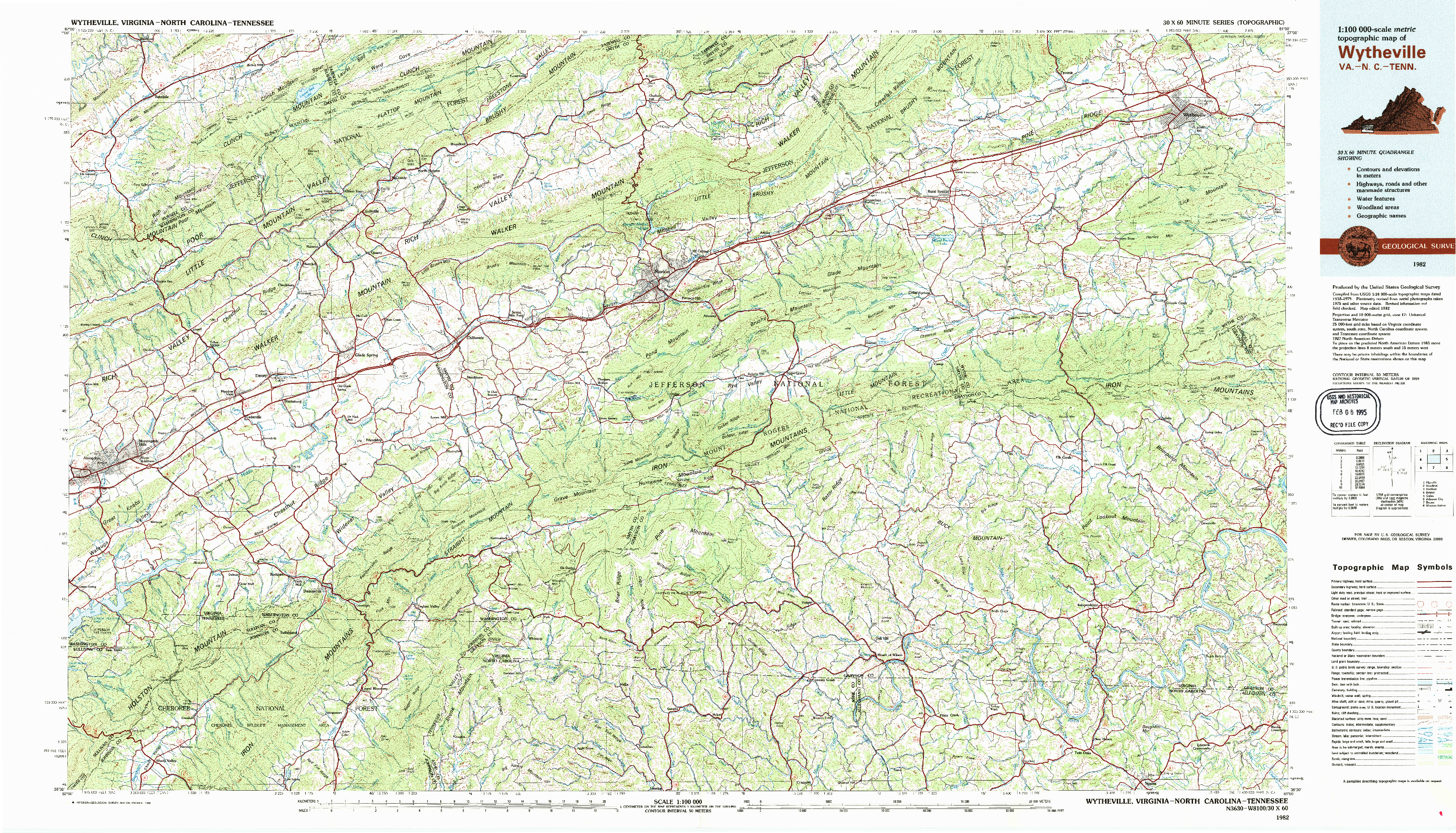 USGS 1:100000-SCALE QUADRANGLE FOR WYTHEVILLE, VA 1982