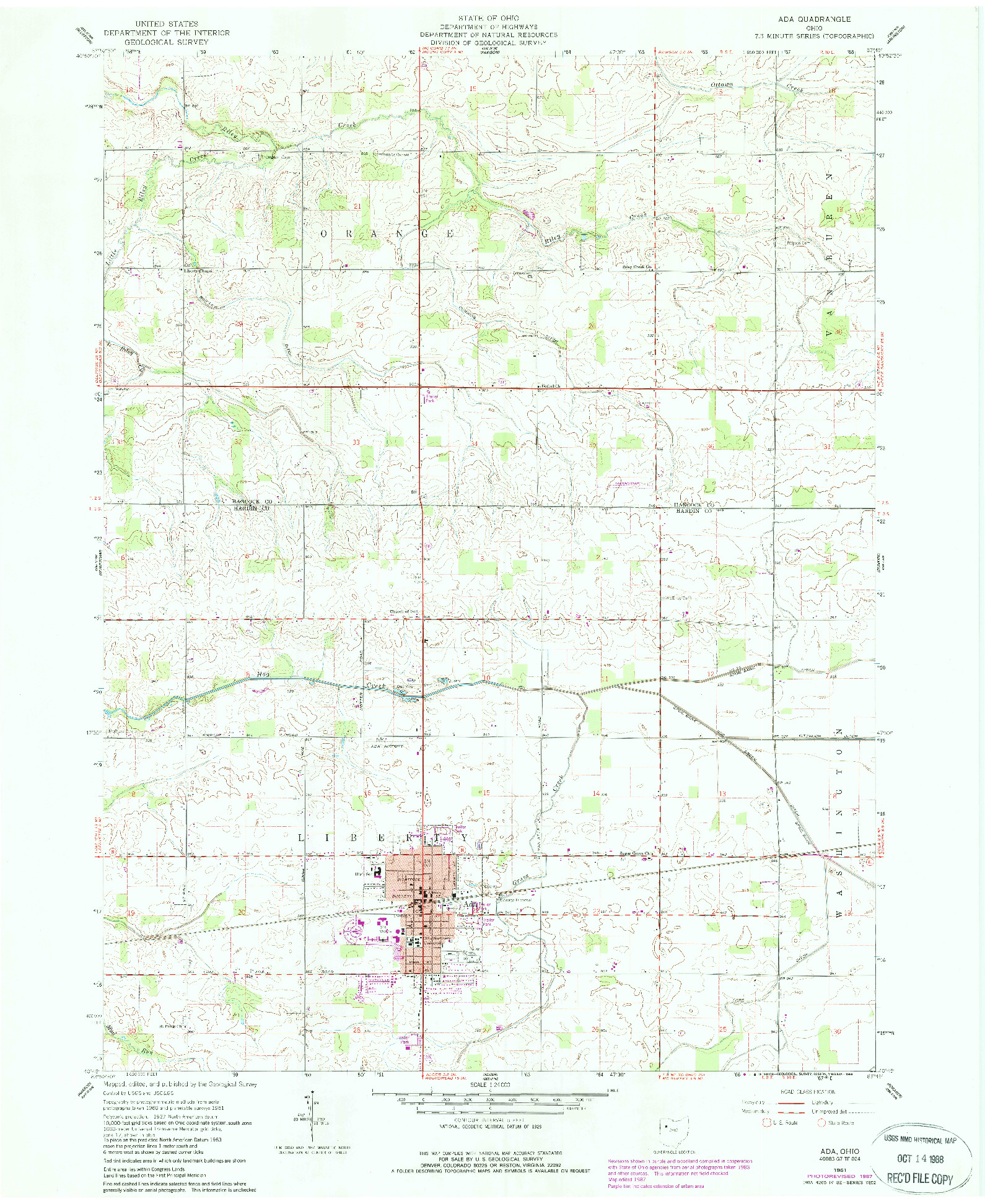 USGS 1:24000-SCALE QUADRANGLE FOR ADA, OH 1961