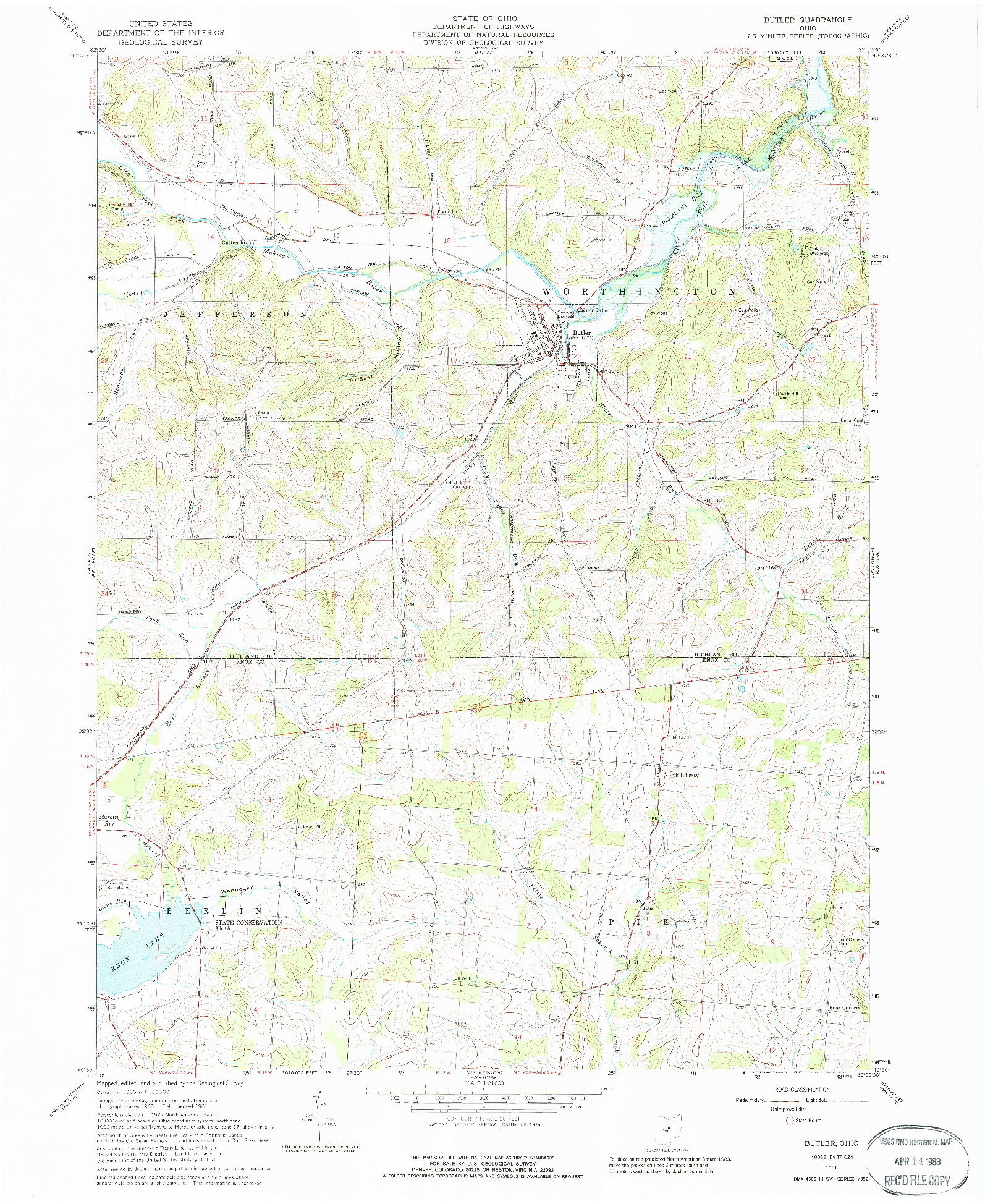 USGS 1:24000-SCALE QUADRANGLE FOR BUTLER, OH 1961