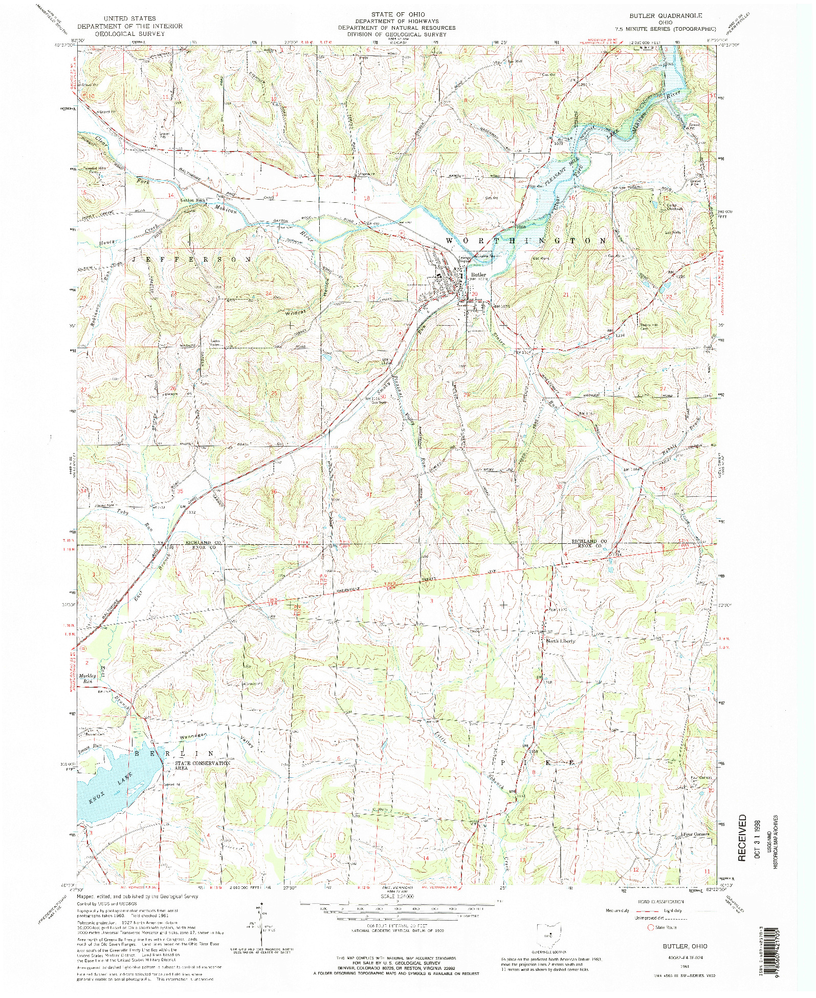 USGS 1:24000-SCALE QUADRANGLE FOR BUTLER, OH 1961