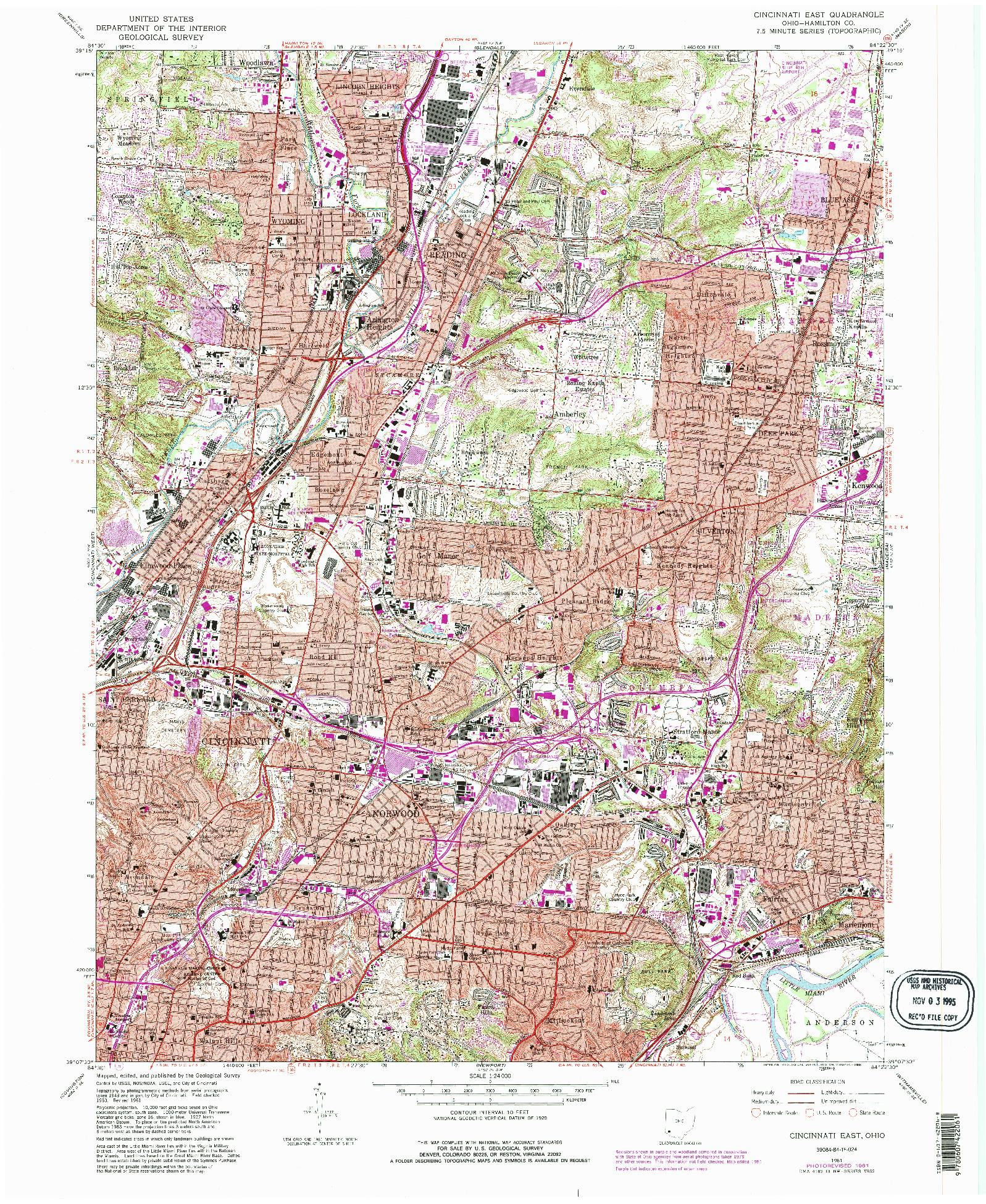 USGS 1:24000-SCALE QUADRANGLE FOR CINCINNATI EAST, OH 1961