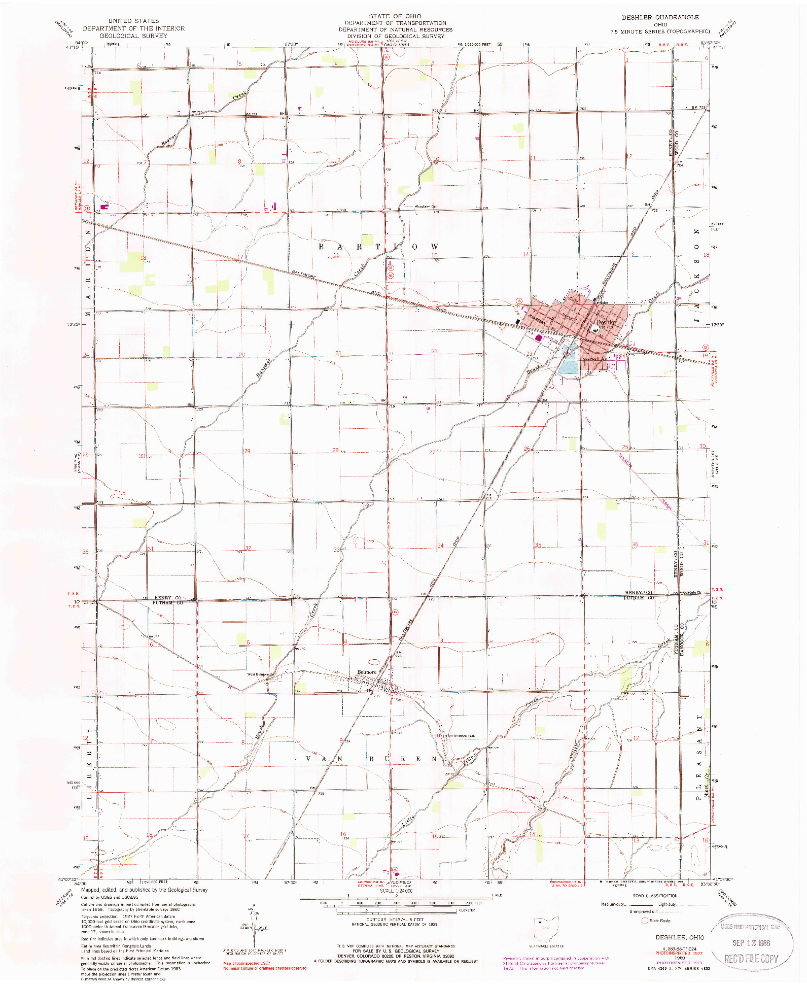 USGS 1:24000-SCALE QUADRANGLE FOR DESHLER, OH 1960