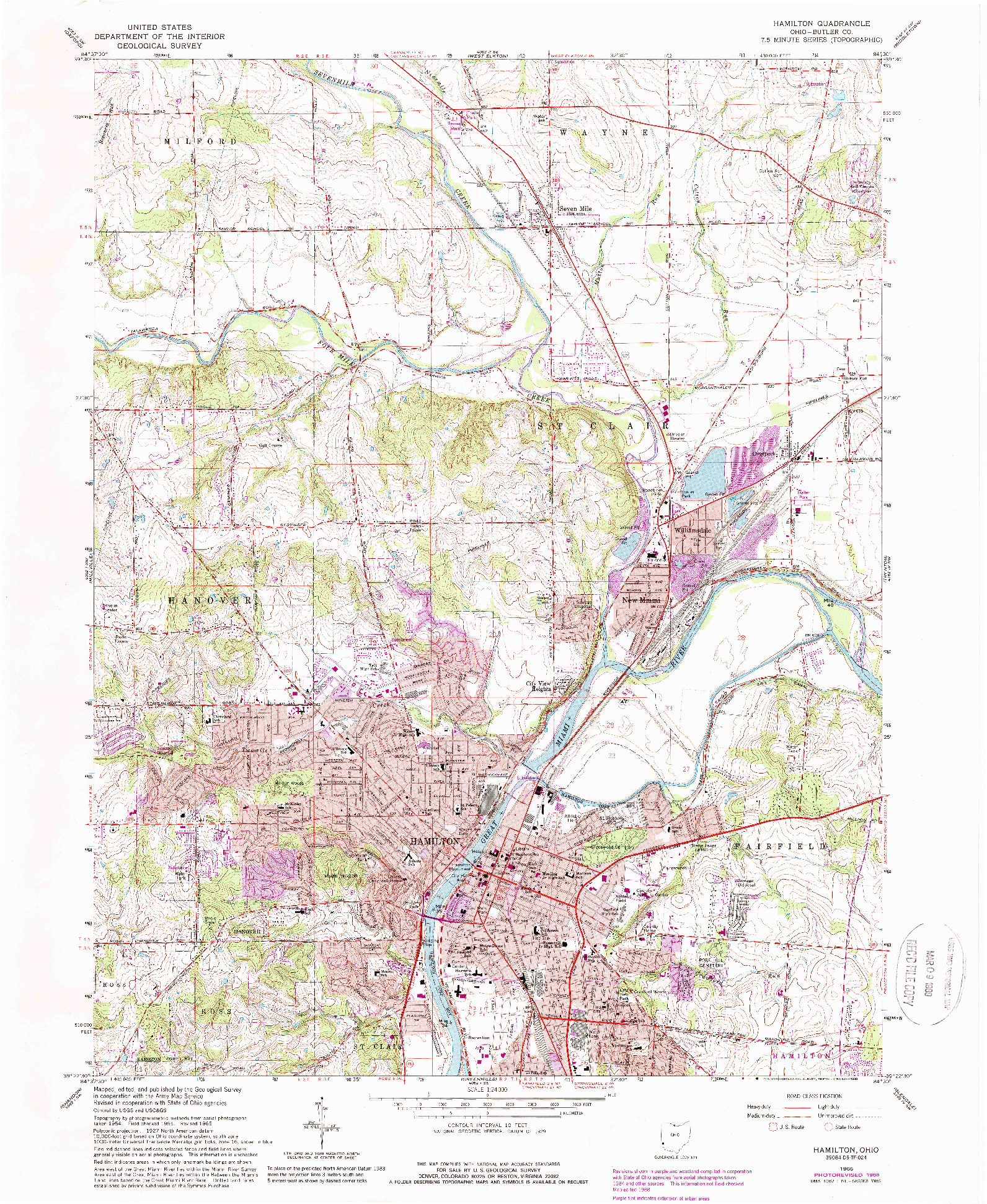 USGS 1:24000-SCALE QUADRANGLE FOR HAMILTON, OH 1965