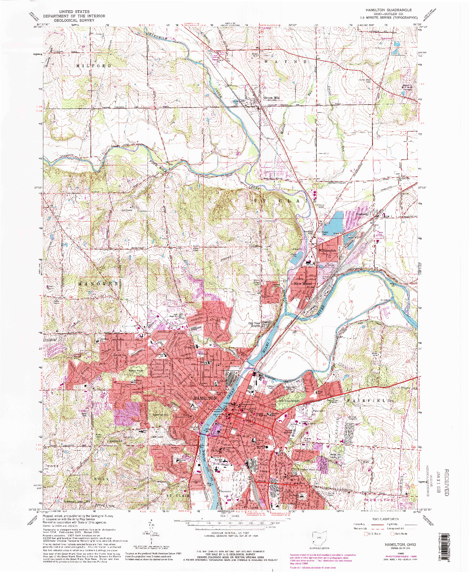 USGS 1:24000-SCALE QUADRANGLE FOR HAMILTON, OH 1965