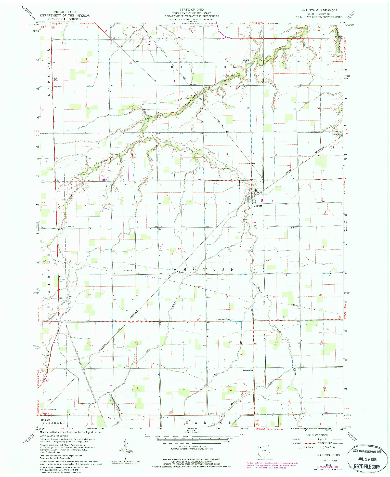 USGS 1:24000-SCALE QUADRANGLE FOR MALINTA, OH 1960