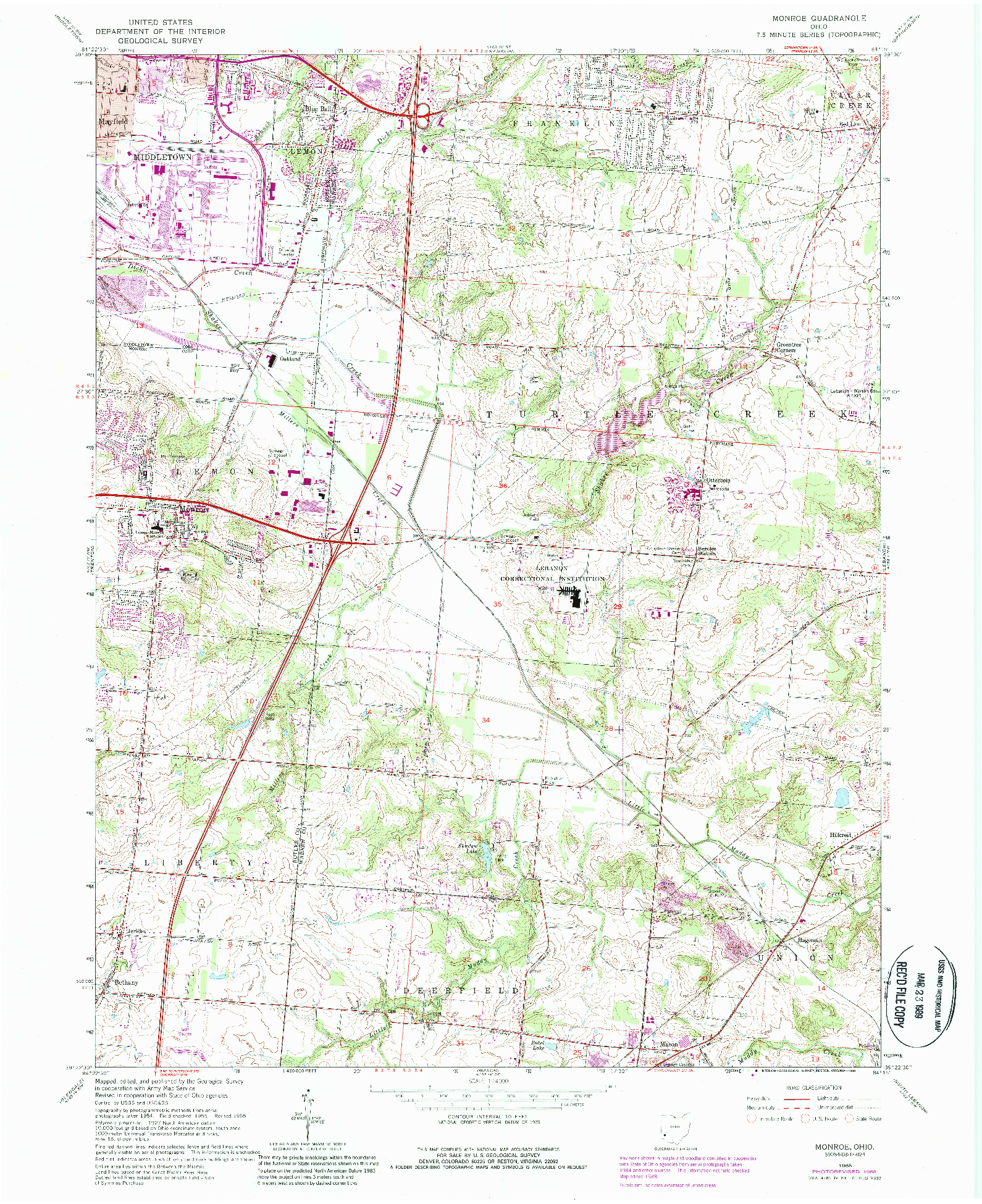 USGS 1:24000-SCALE QUADRANGLE FOR MONROE, OH 1965