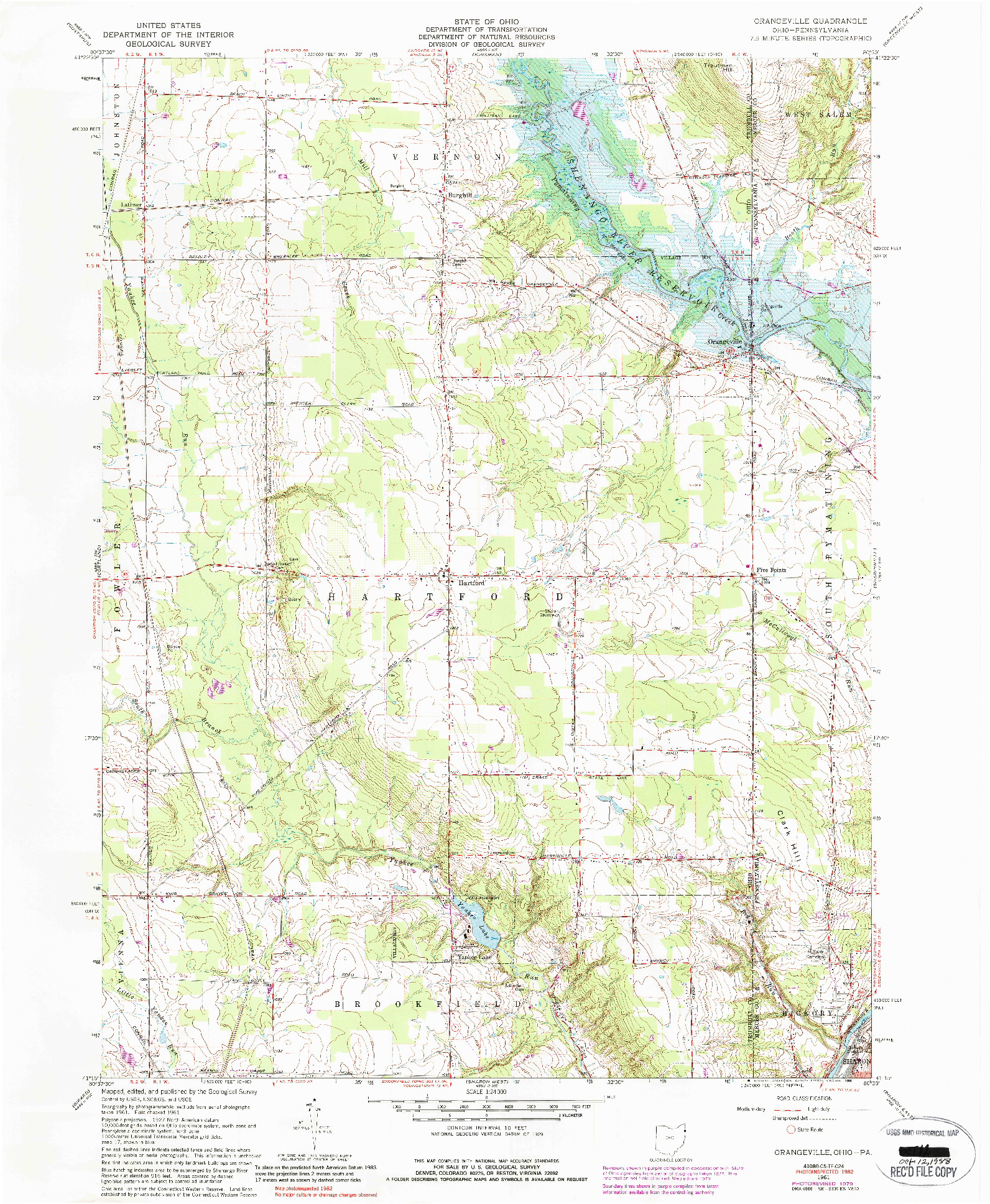 USGS 1:24000-SCALE QUADRANGLE FOR ORANGEVILLE, OH 1961