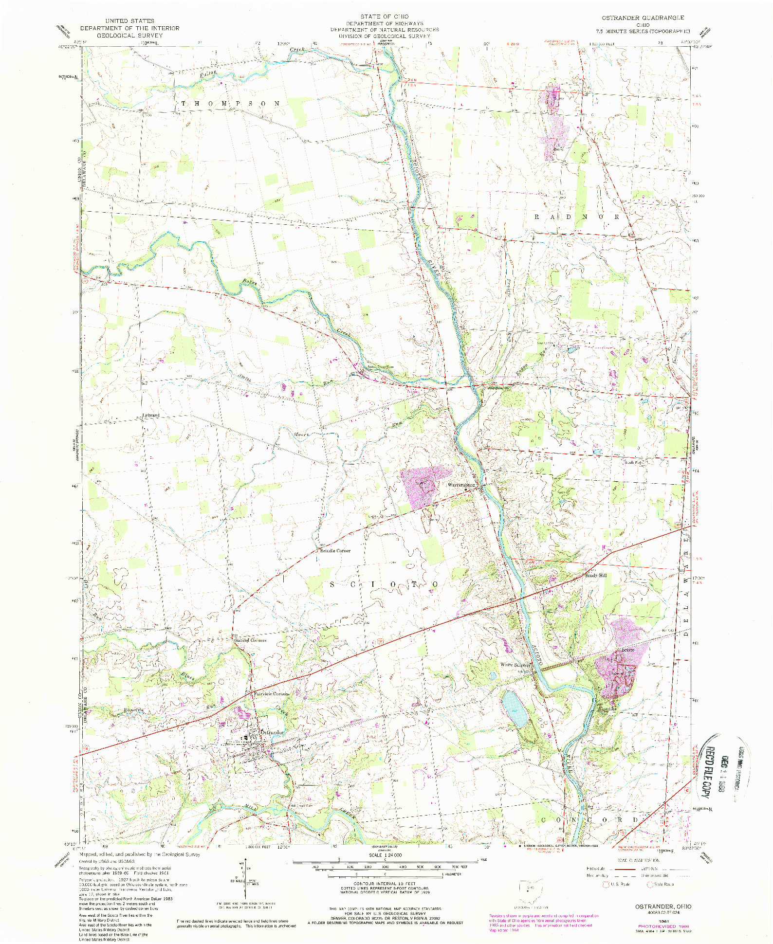 USGS 1:24000-SCALE QUADRANGLE FOR OSTRANDER, OH 1961