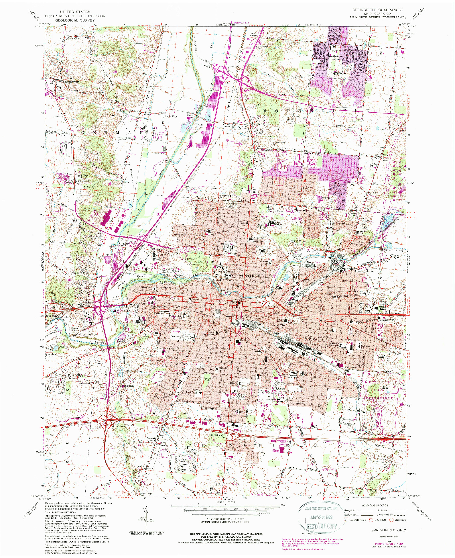 USGS 1:24000-SCALE QUADRANGLE FOR SPRINGFIELD, OH 1966