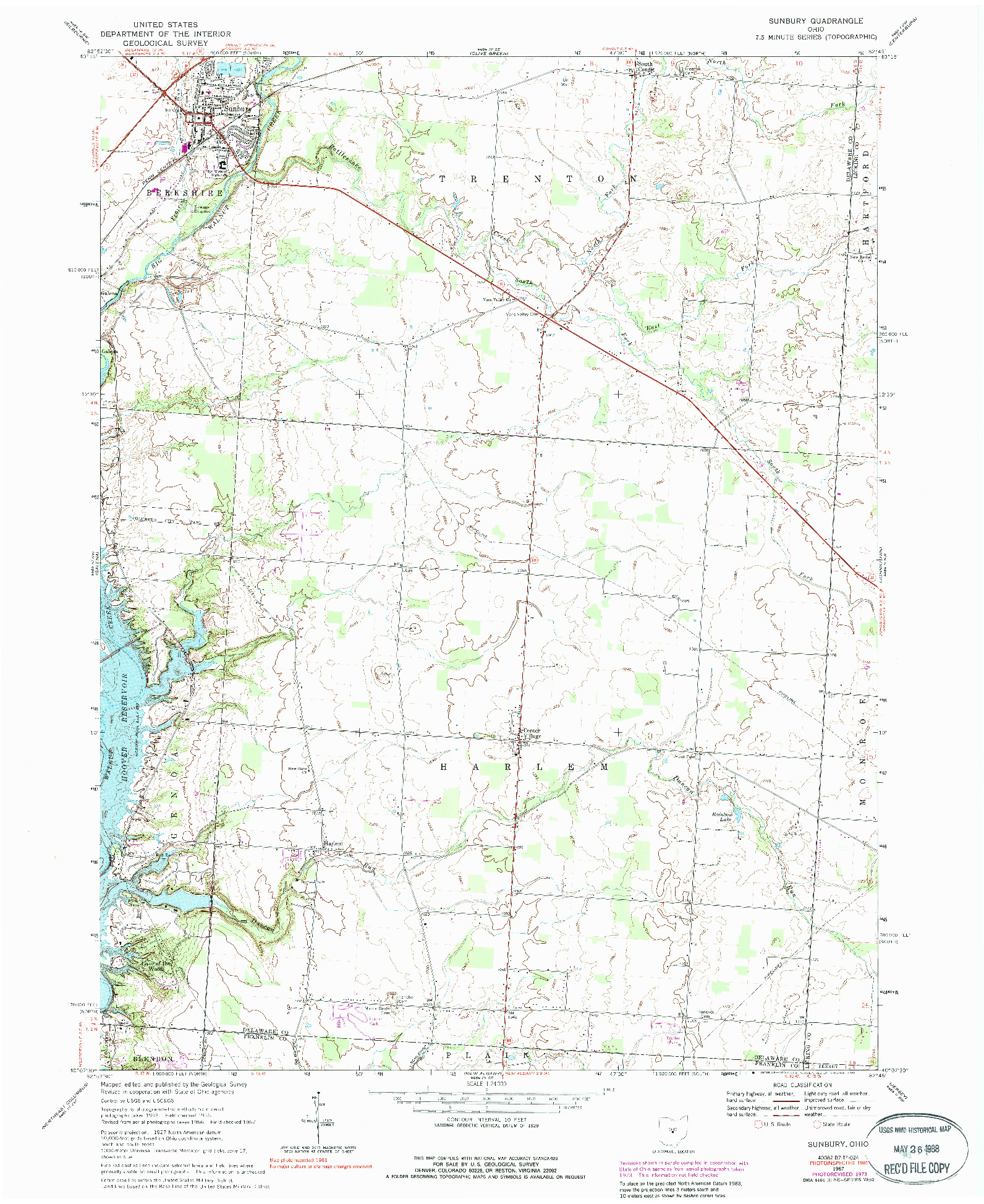 USGS 1:24000-SCALE QUADRANGLE FOR SUNBURY, OH 1967