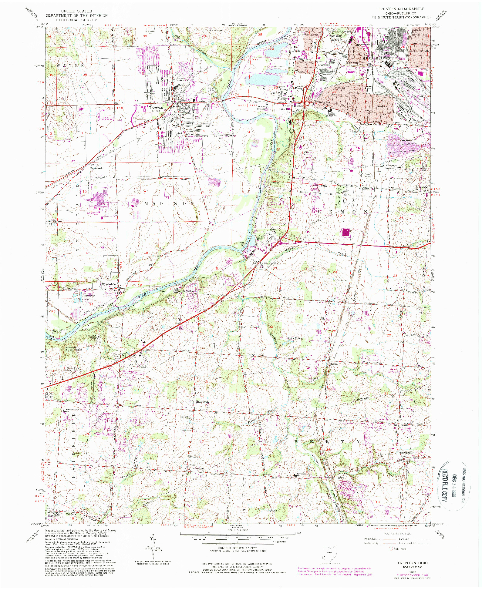 USGS 1:24000-SCALE QUADRANGLE FOR TRENTON, OH 1966