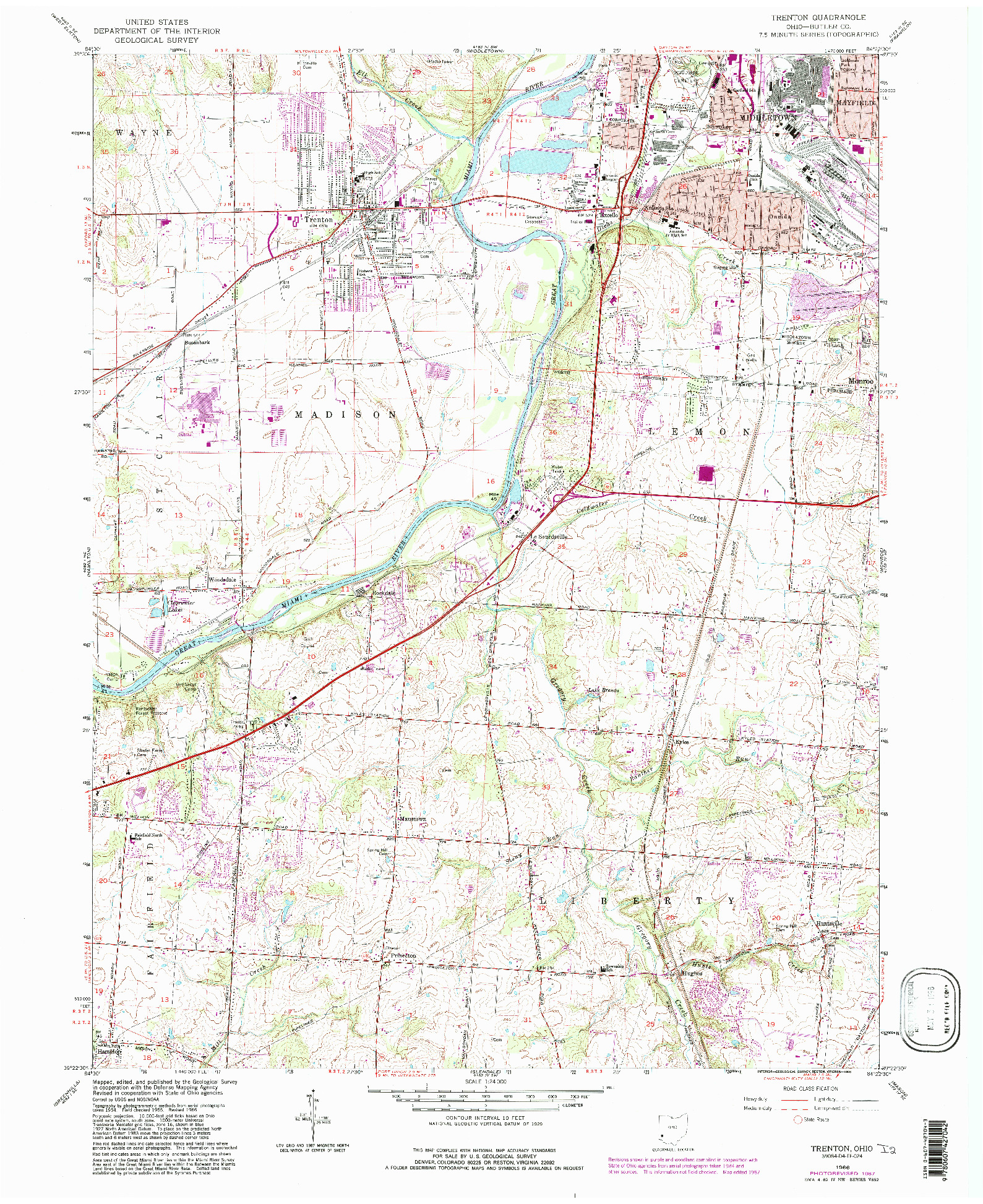 USGS 1:24000-SCALE QUADRANGLE FOR TRENTON, OH 1966