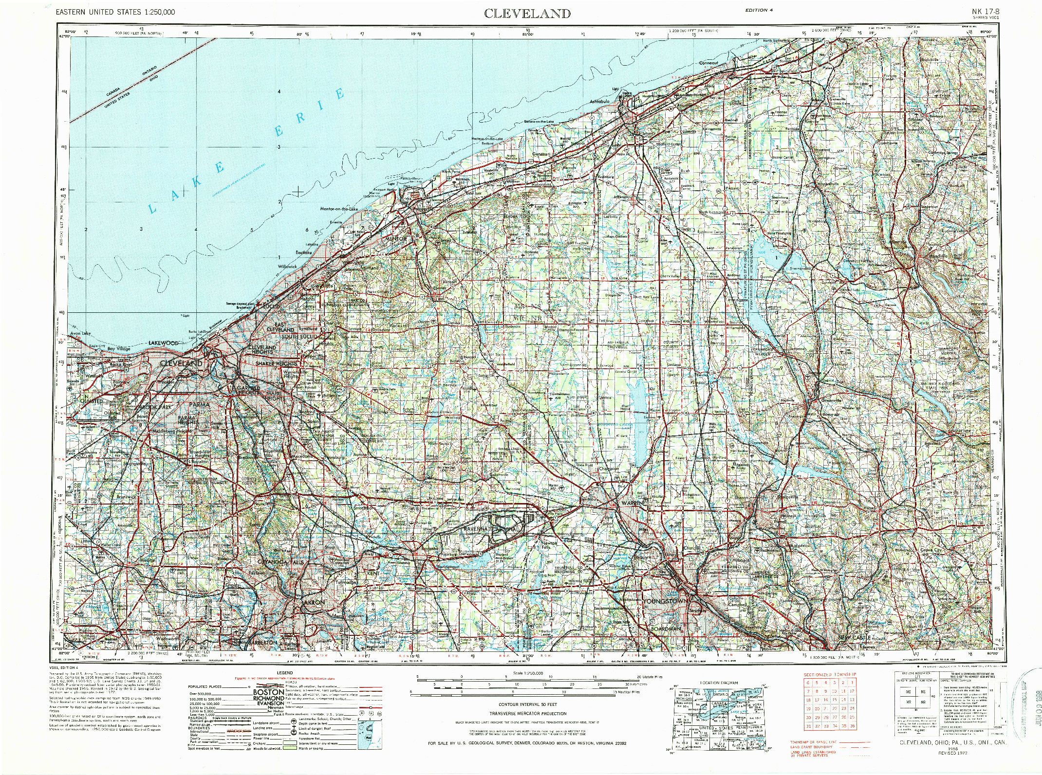 USGS 1:250000-SCALE QUADRANGLE FOR CLEVELAND, OH 1956