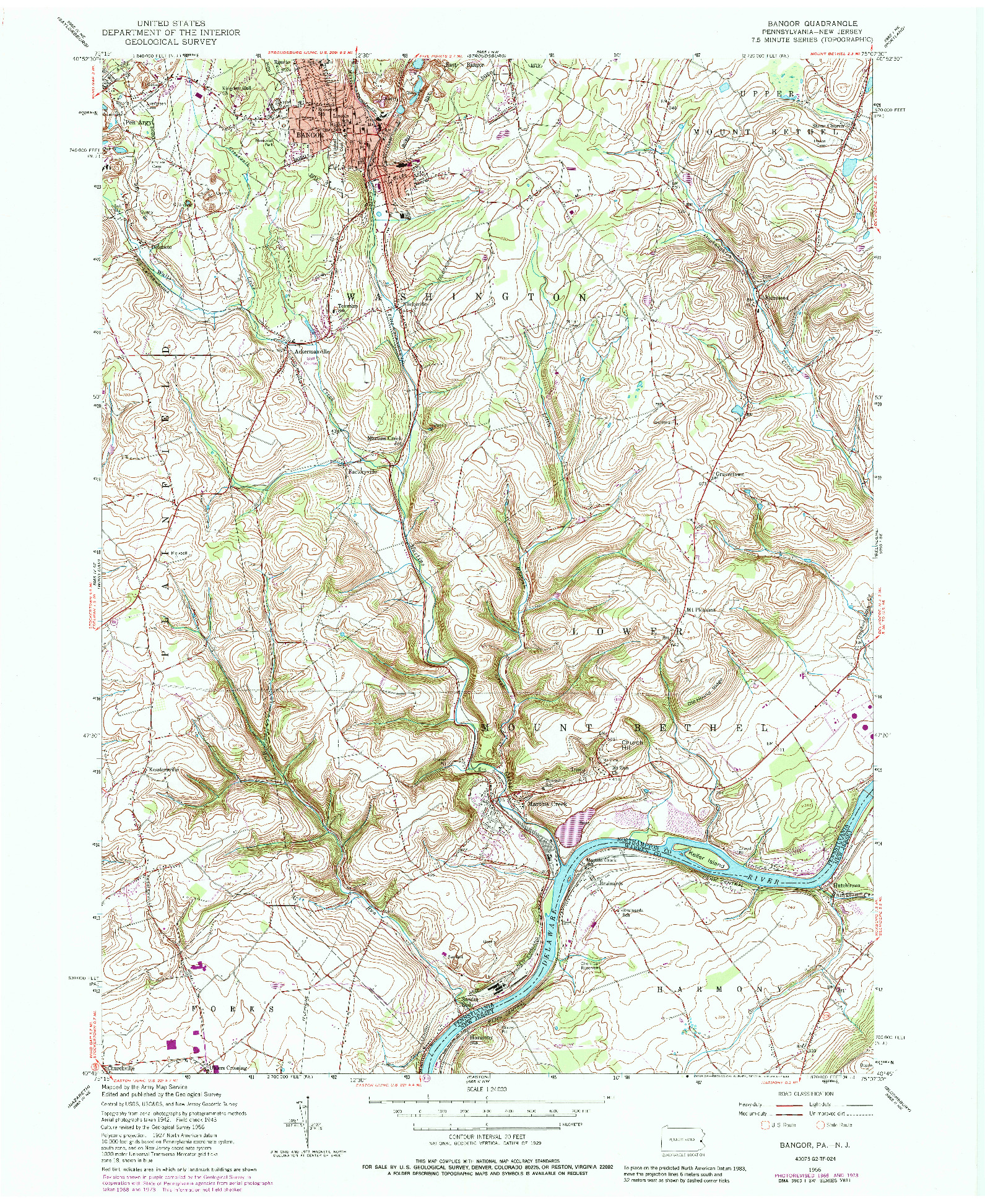 USGS 1:24000-SCALE QUADRANGLE FOR BANGOR, PA 1956